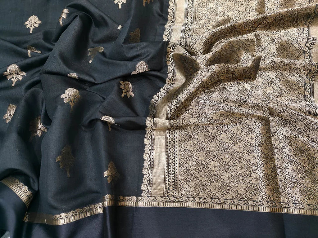 Pure Chiniya Silk Banarasi Saree with Satin Border | Heritage Zari Woven Saree