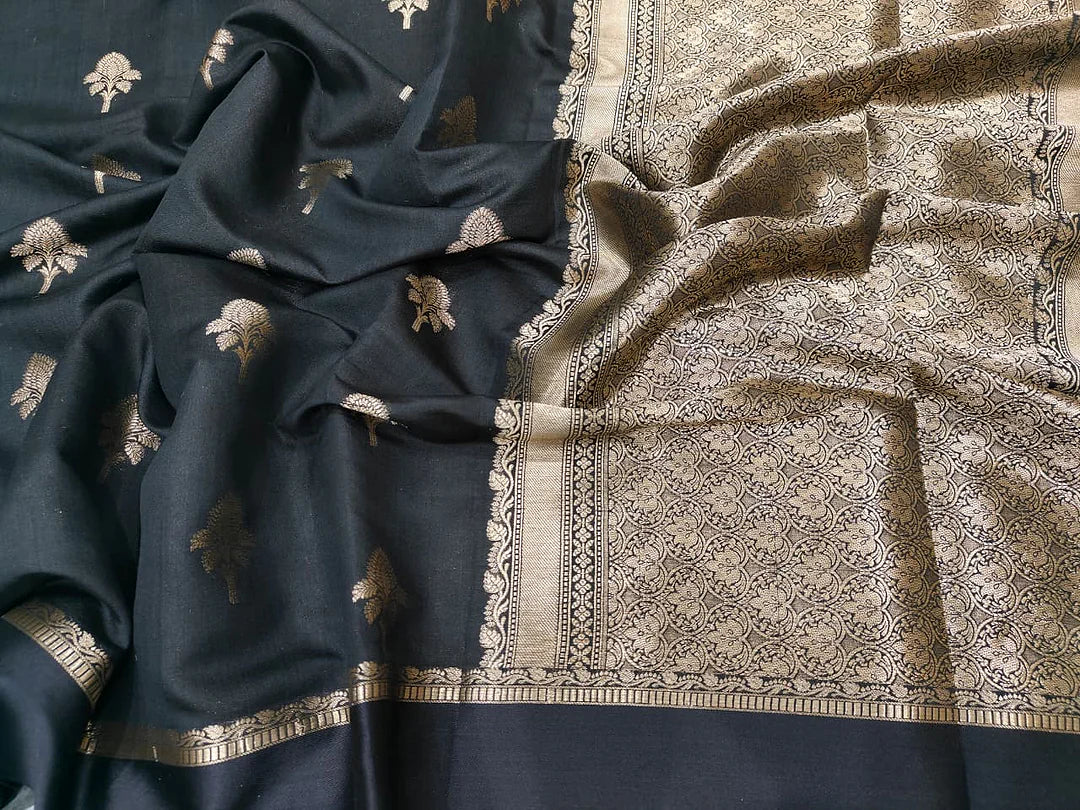 Pure Chiniya Silk Banarasi Saree with Satin Border | Heritage Zari Woven Saree