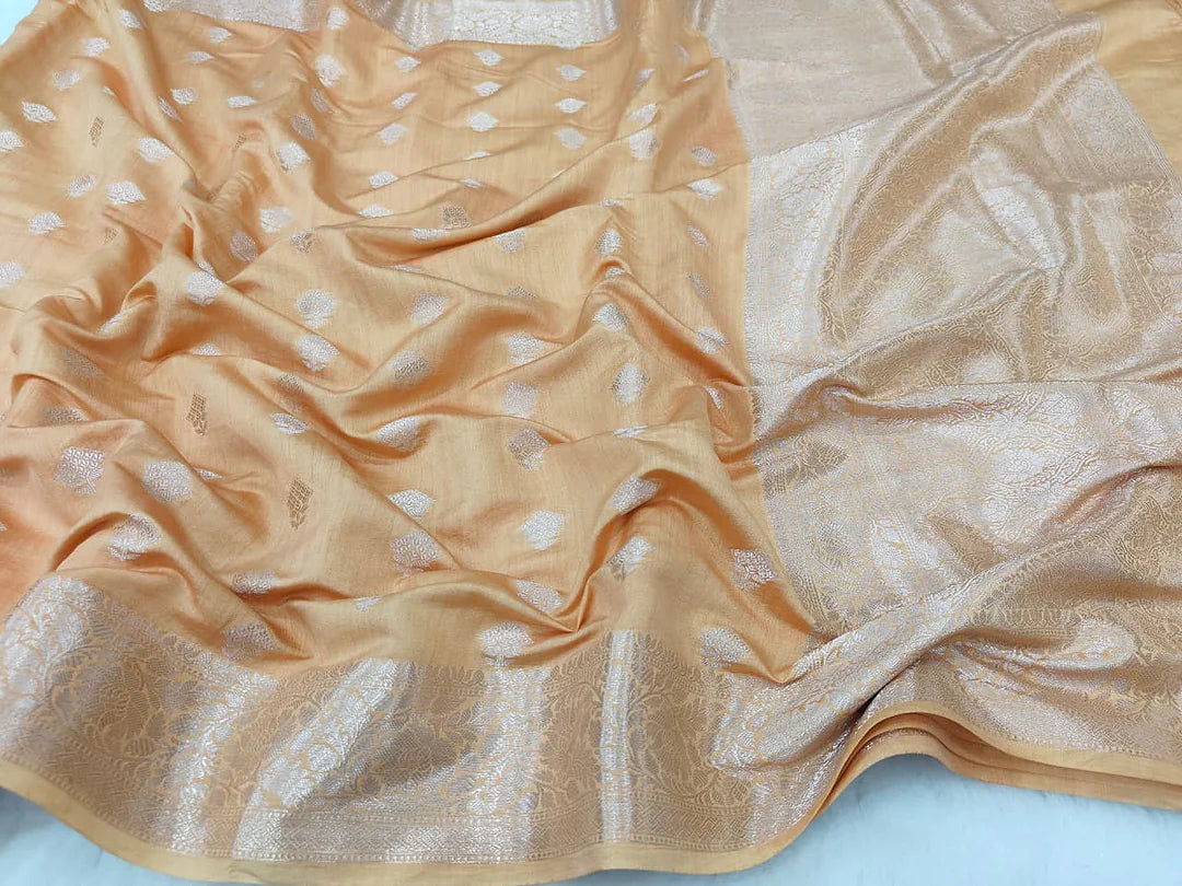 Pure Chiniya Silk Banarasi Saree | Diagonal Zari Woven Luxury Saree from Varanasi