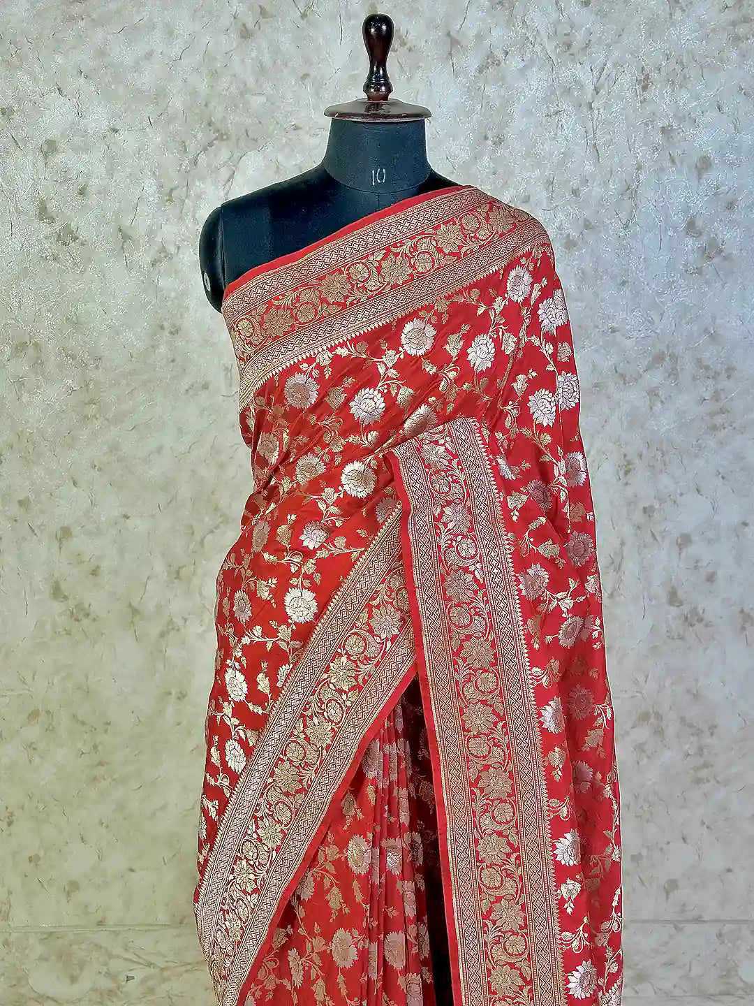 Royal Bridal Red Handloom Katan Silk Banarasi Saree with Real Gold and Silver Zari