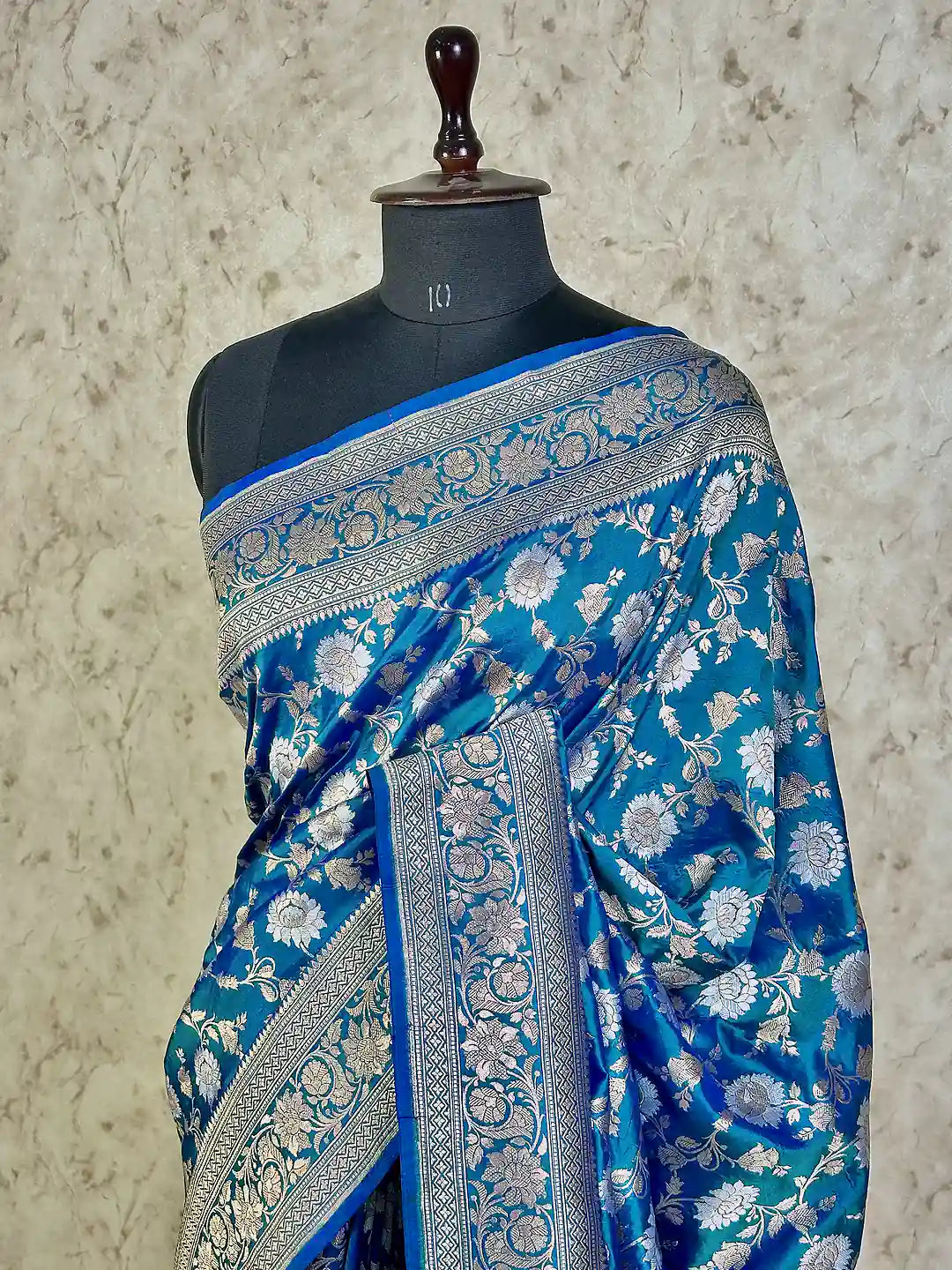 Handloom Woven Pure Katan Silk Jangla Banarasi Saree - Royal Red Bloom