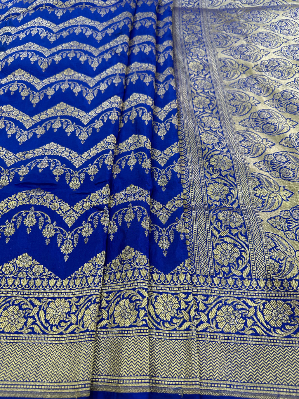 Royal Blue Pure Katan Silk Jaalwork Banarasi Saree