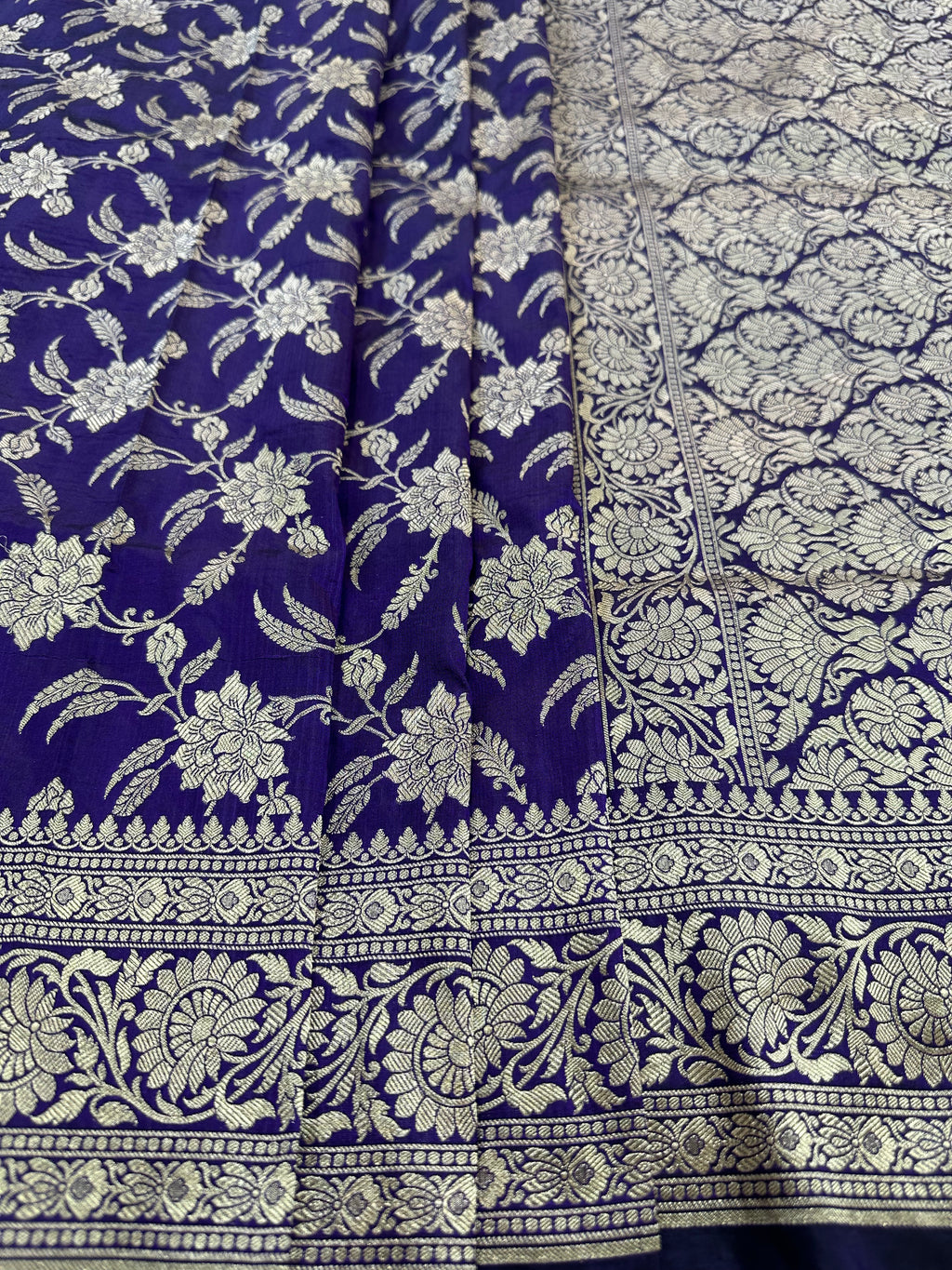 Nevi Blue Pure Katan Silk Jaalwork Banarasi Saree