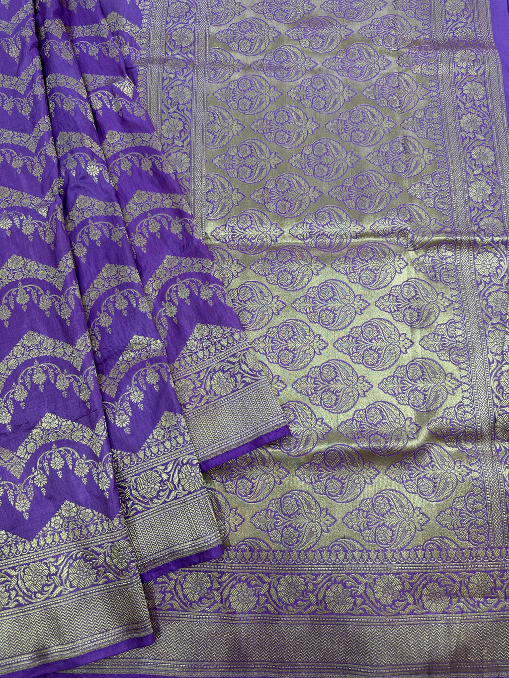 Luxurious Handloom Katan Silk Jaalwork Banarasi Saree – Soft Lavender - Katan Banaras