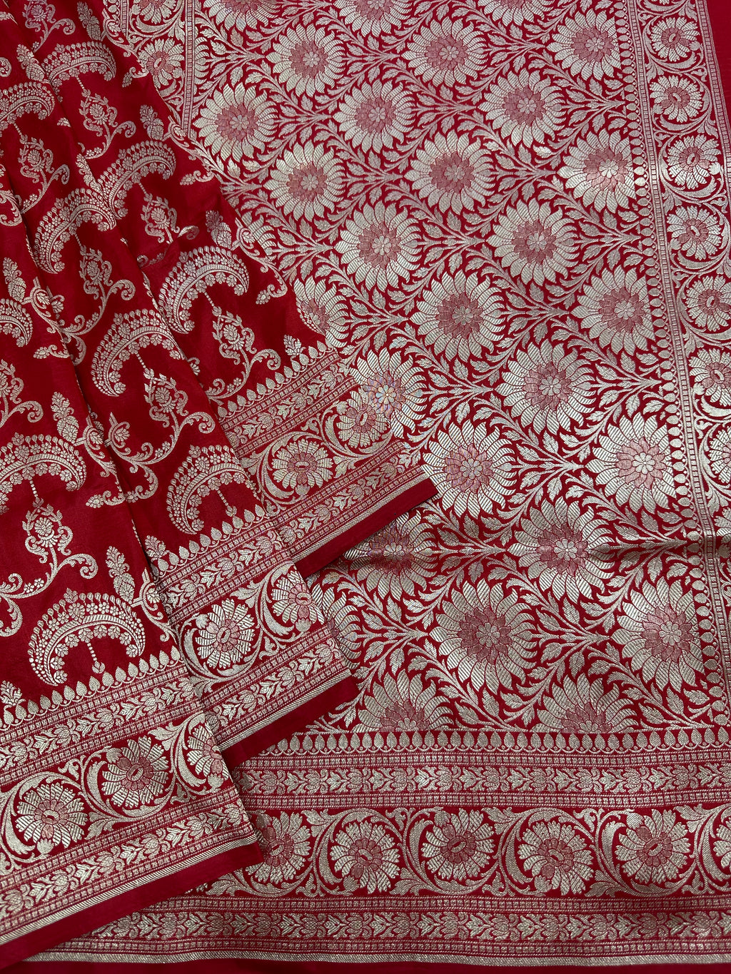 Pure Katan Silk Jaalwork Banarasi Saree with Sona Rupa Zari – Handloom Heritage in Gold & Silver Weave