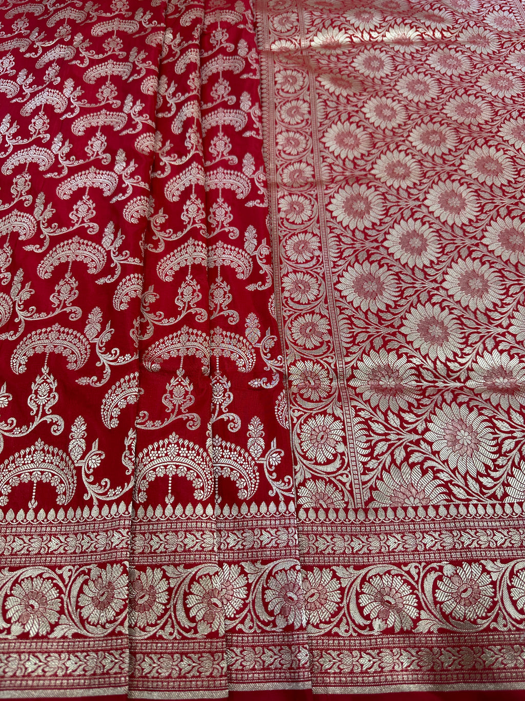 Pure Katan Silk Jaalwork Banarasi Saree with Sona Rupa Zari – Handloom Heritage in Gold & Silver Weave