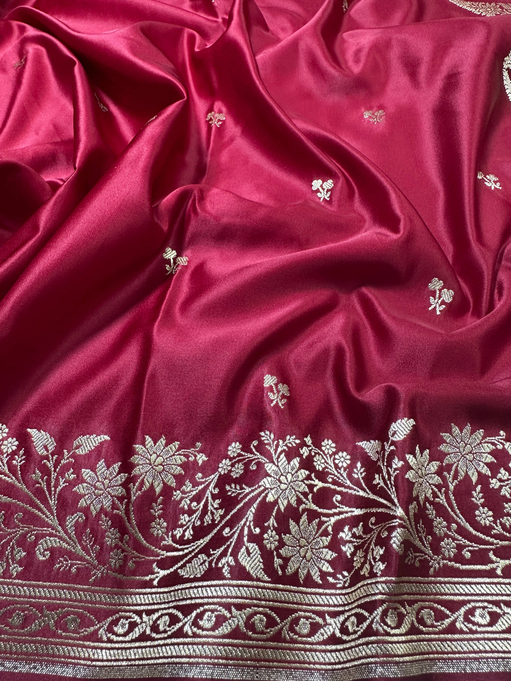 Deep Maroon Mashru Silk Zari Open Border Carry Aanchal Booti Saree