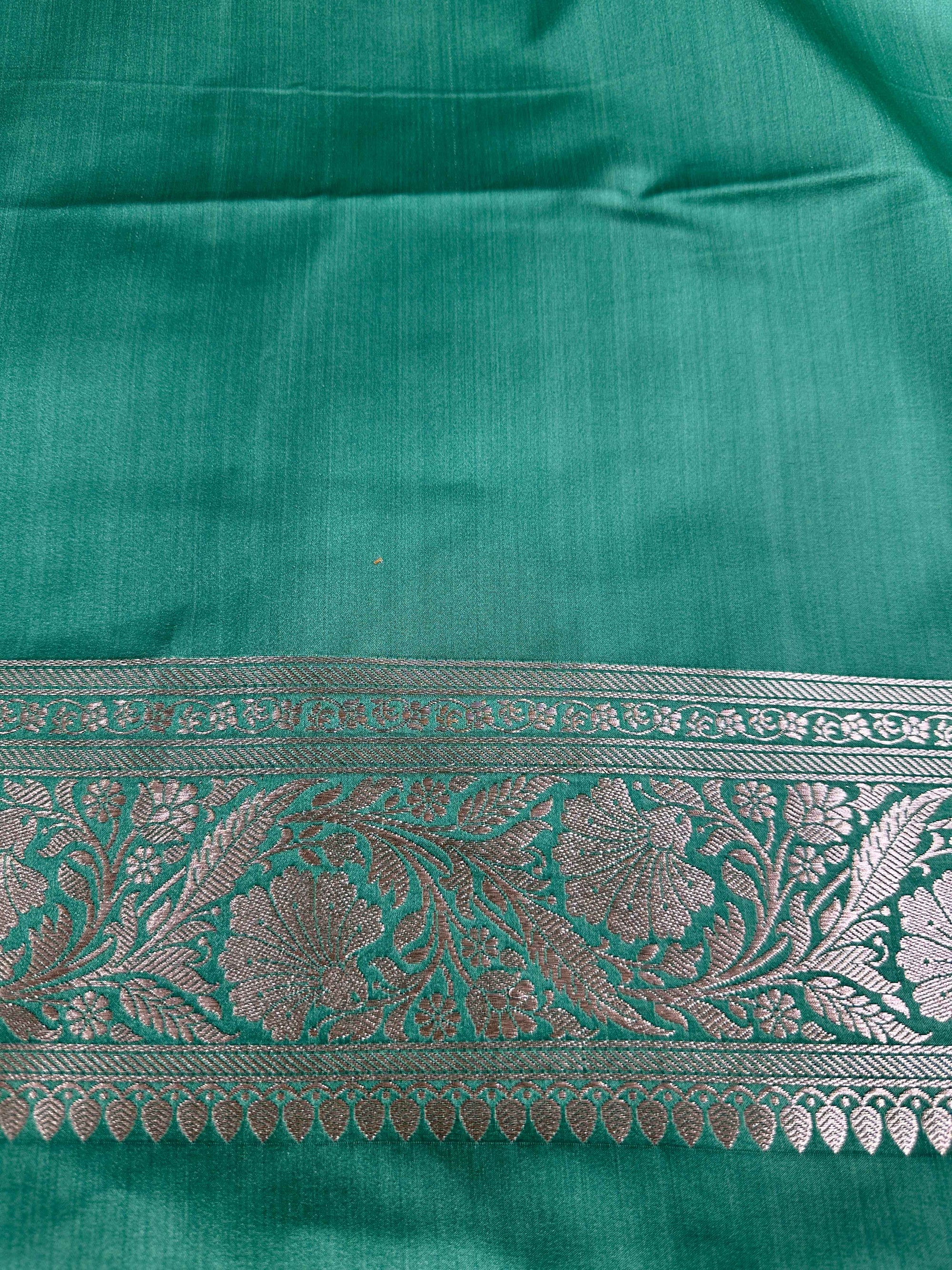 Emerald Blue Mashru Silk Tanchhoi Banarasi Zari Border Brocade Aanchal Saree
