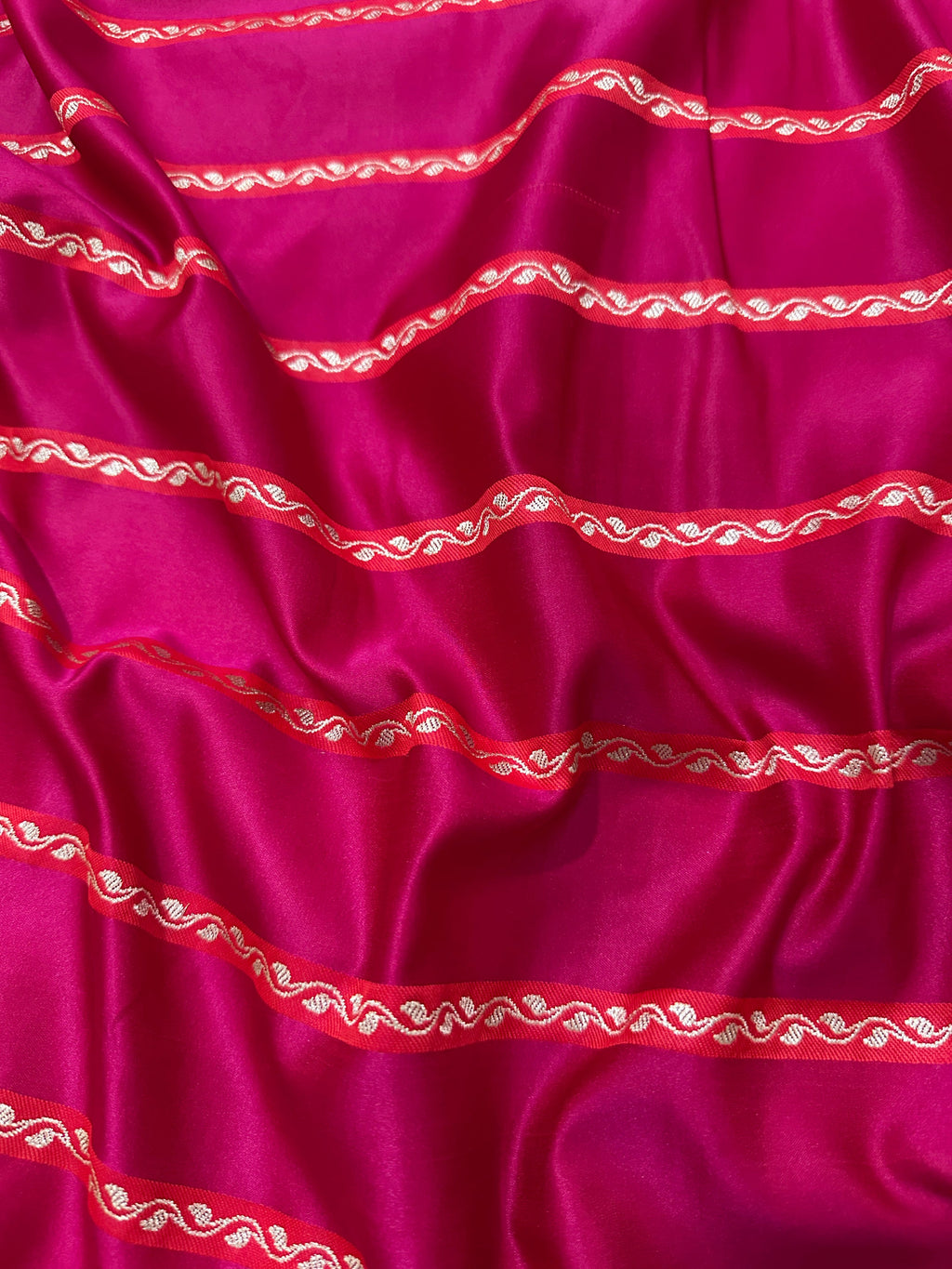 Magenta Mashru Silk Stripe Design Zari Border Brocade Aanchal Saree