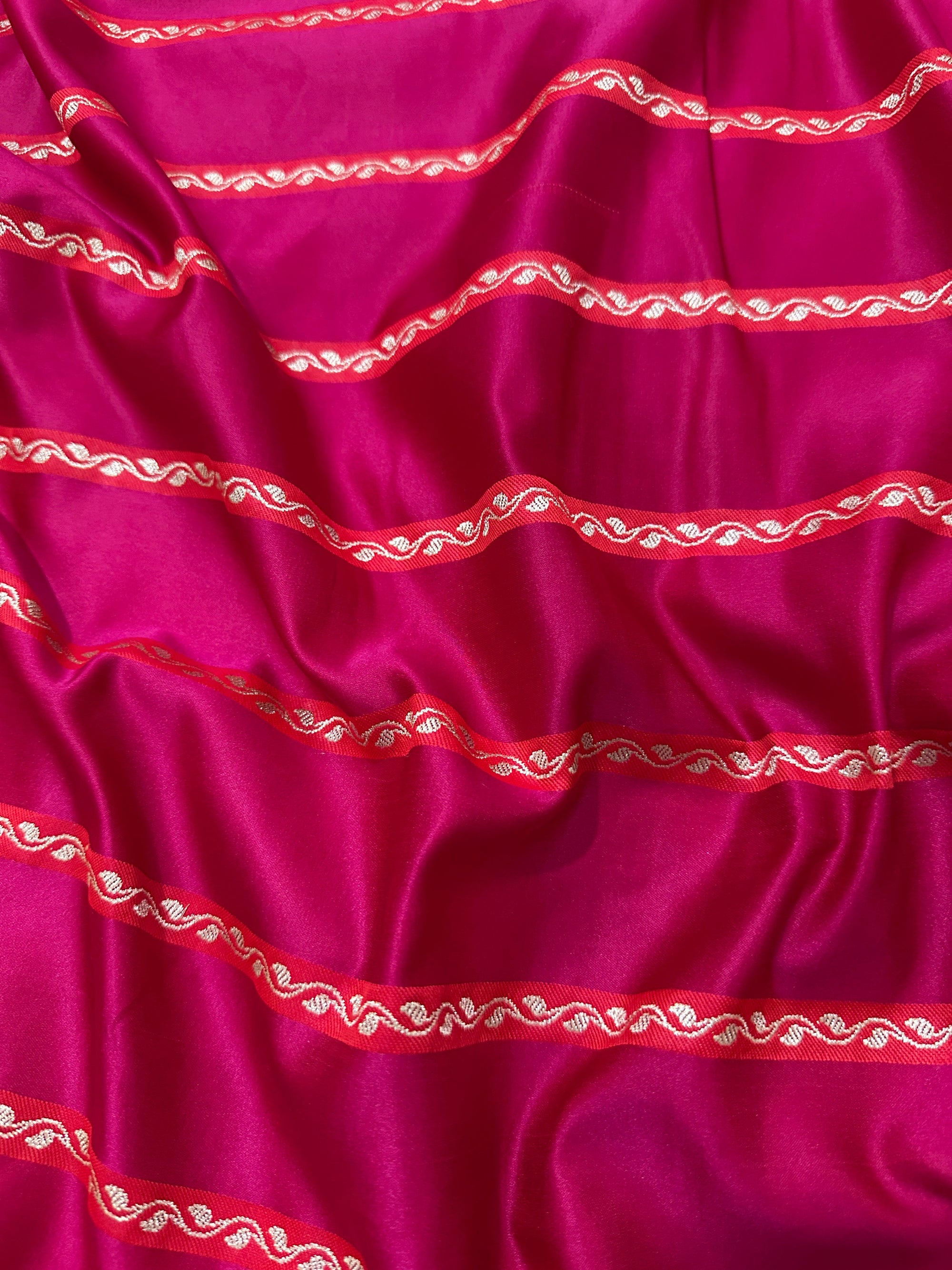 Magenta Mashru Silk Stripe Design Zari Border Brocade Aanchal Saree