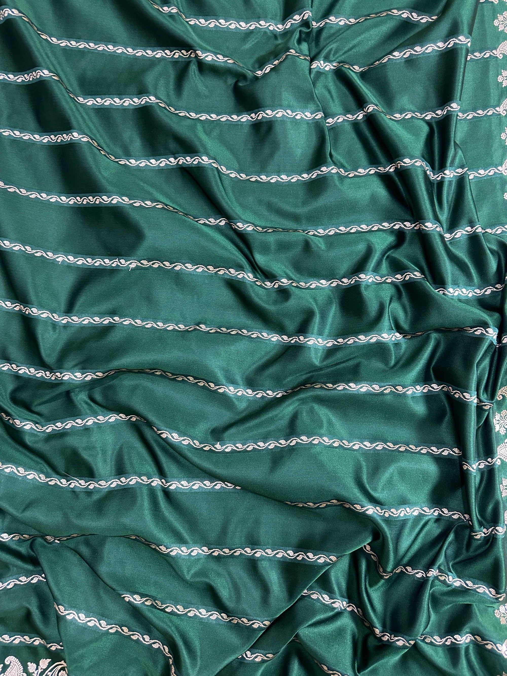 Bottle Green Mashru Silk Stripe Design Zari Border Brocade Aanchal Saree