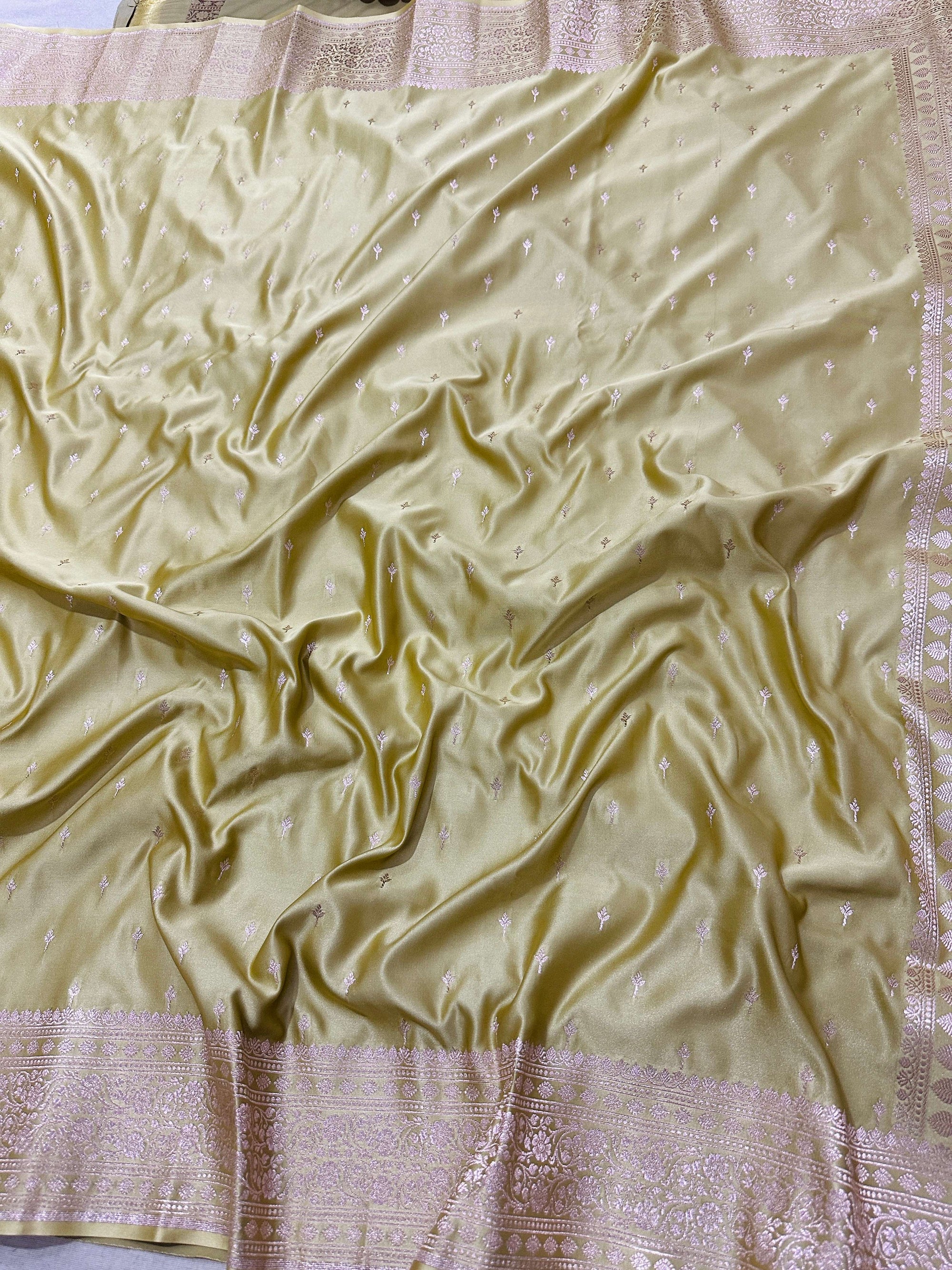 Pista Green Mashru Silk Zari Banarasi Border Aanchal Boota Booti Saree