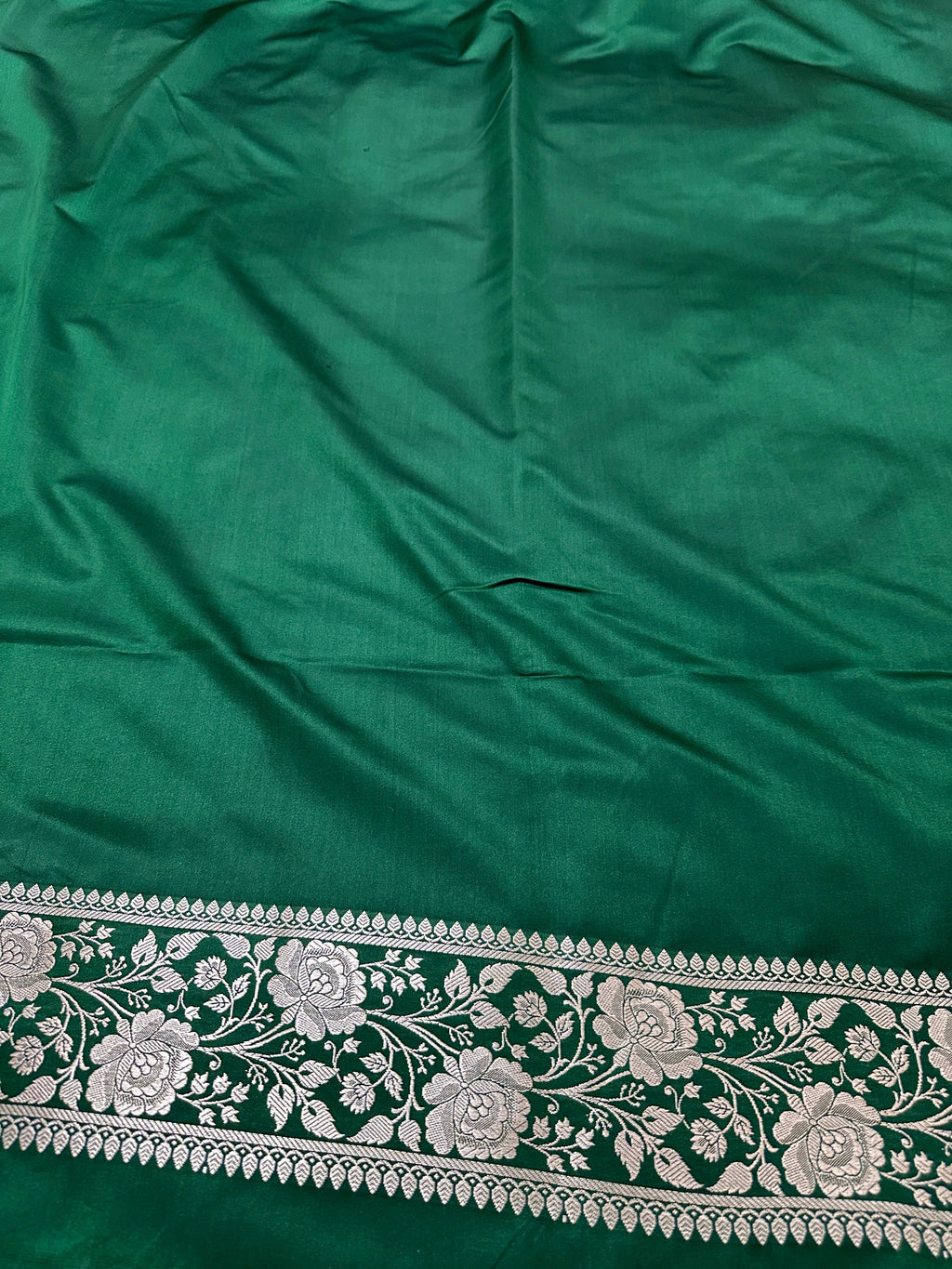 Firozi & Green Contrast Mashru Silk Banarasi Zari Border Brocade Aanchal Saree
