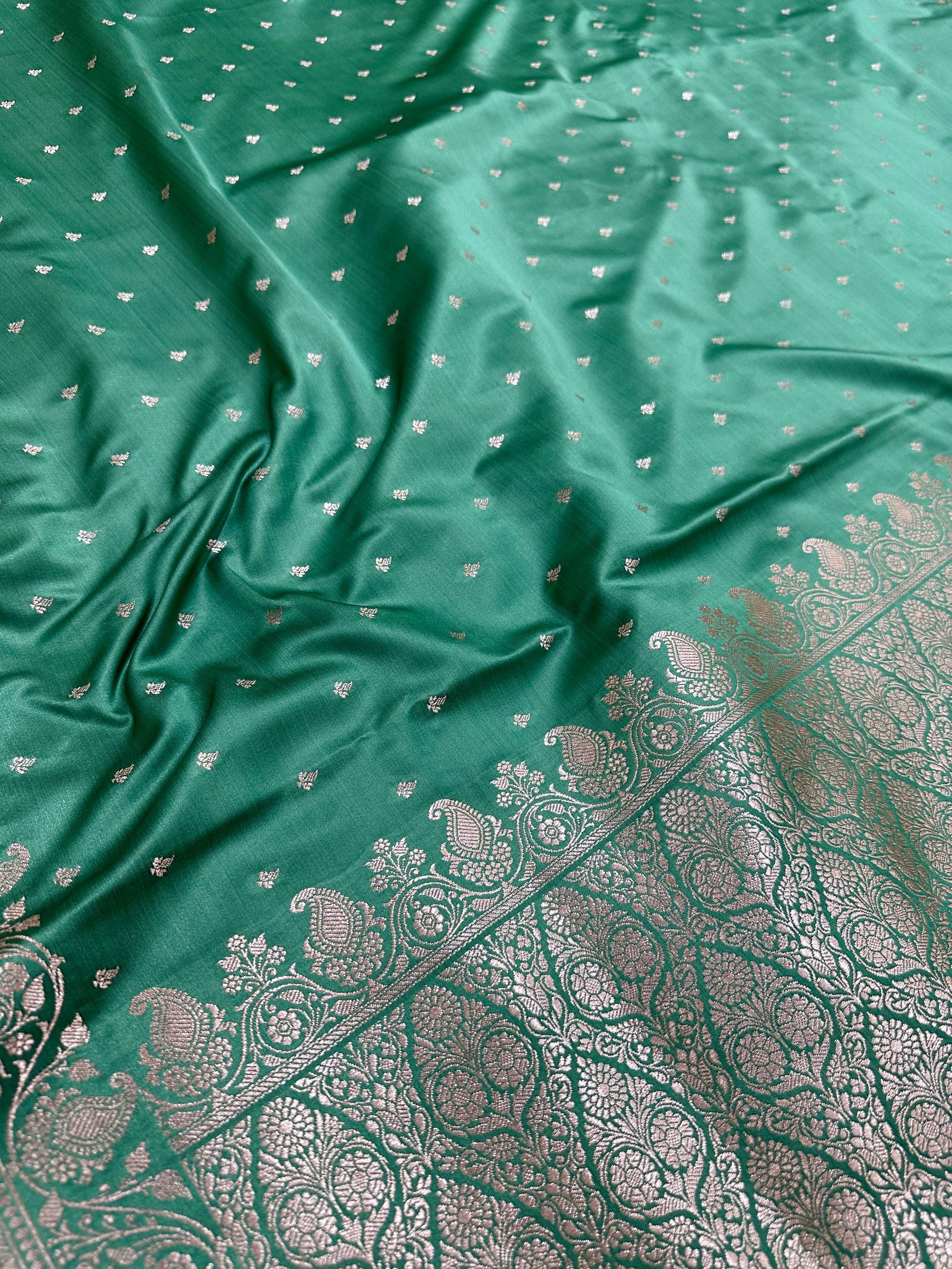 Sea Green Mashru Silk Banarasi Zari Border Brocad Aanchal Booti Saree