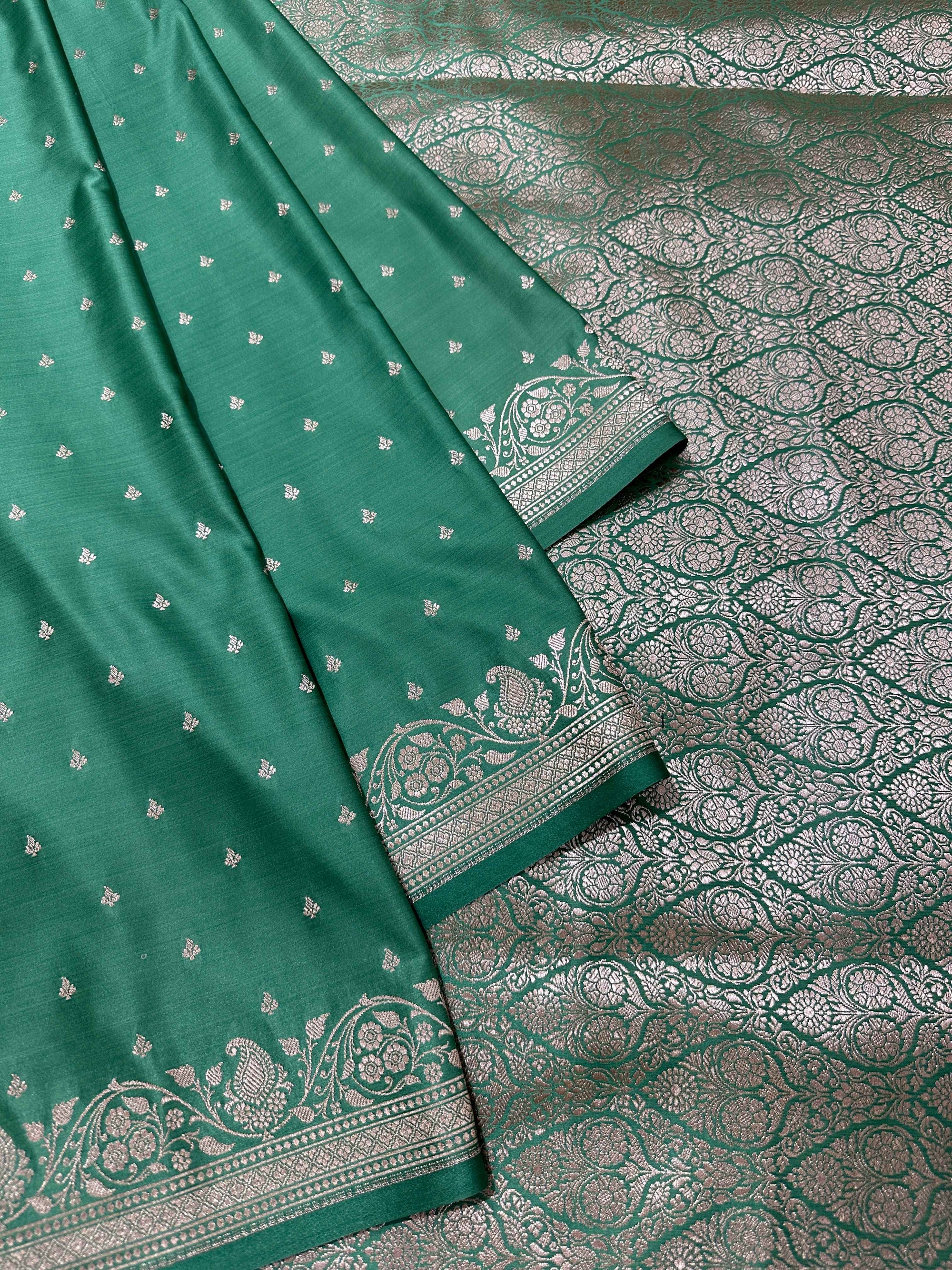 Sea Green Mashru Silk Banarasi Zari Border Brocad Aanchal Booti Saree