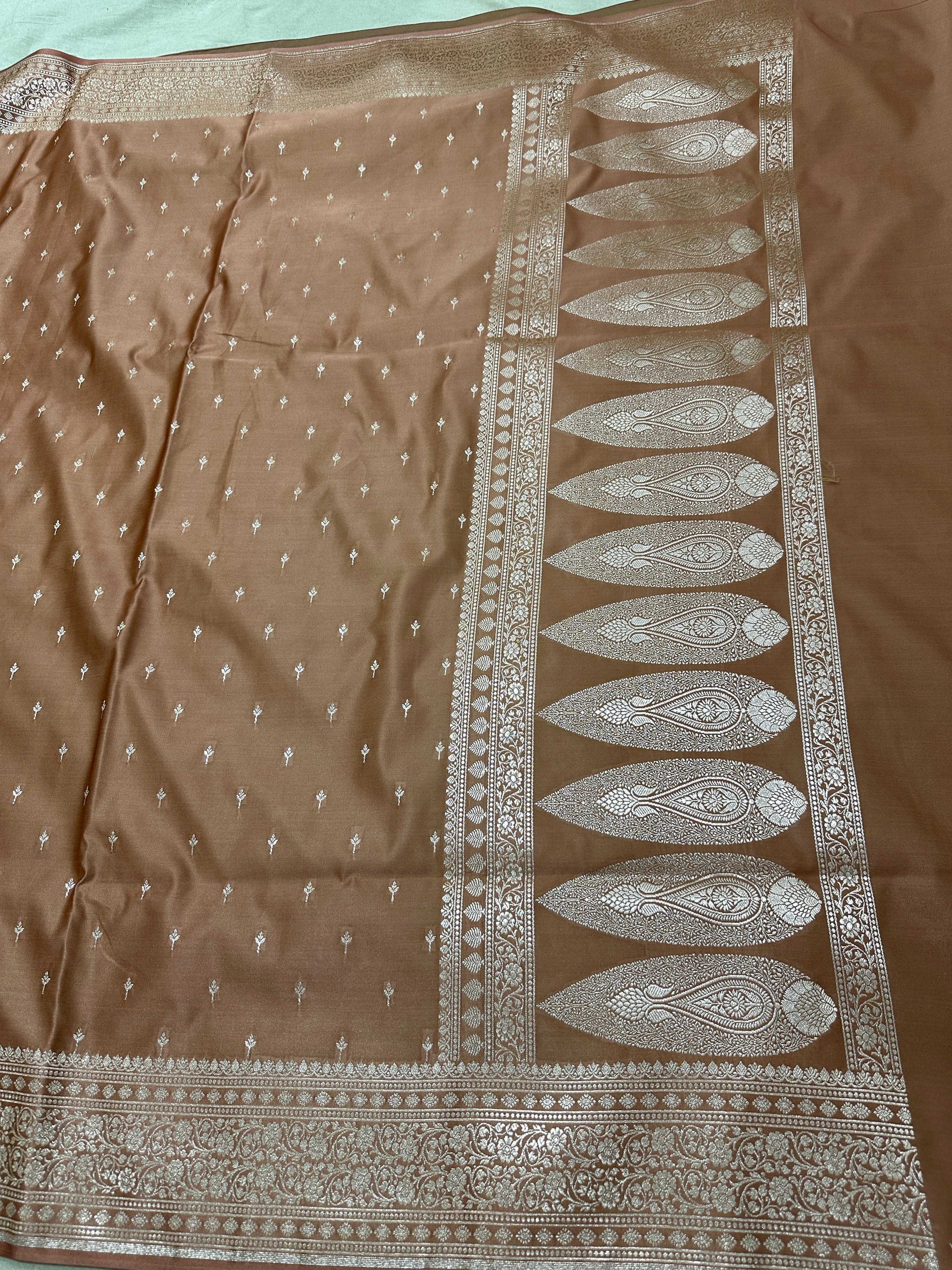 Brown Mashru Silk Zari Banarasi Border Aanchal Boota Booti Saree