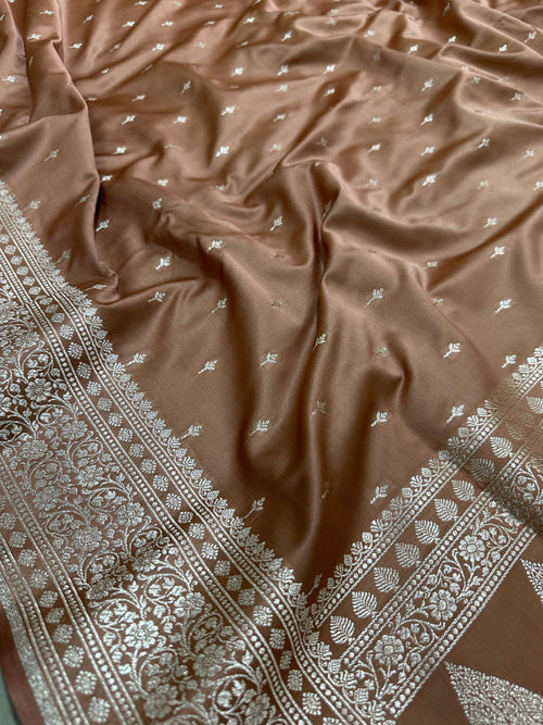 Brown Mashru Silk Zari Banarasi Border Aanchal Boota Booti Saree