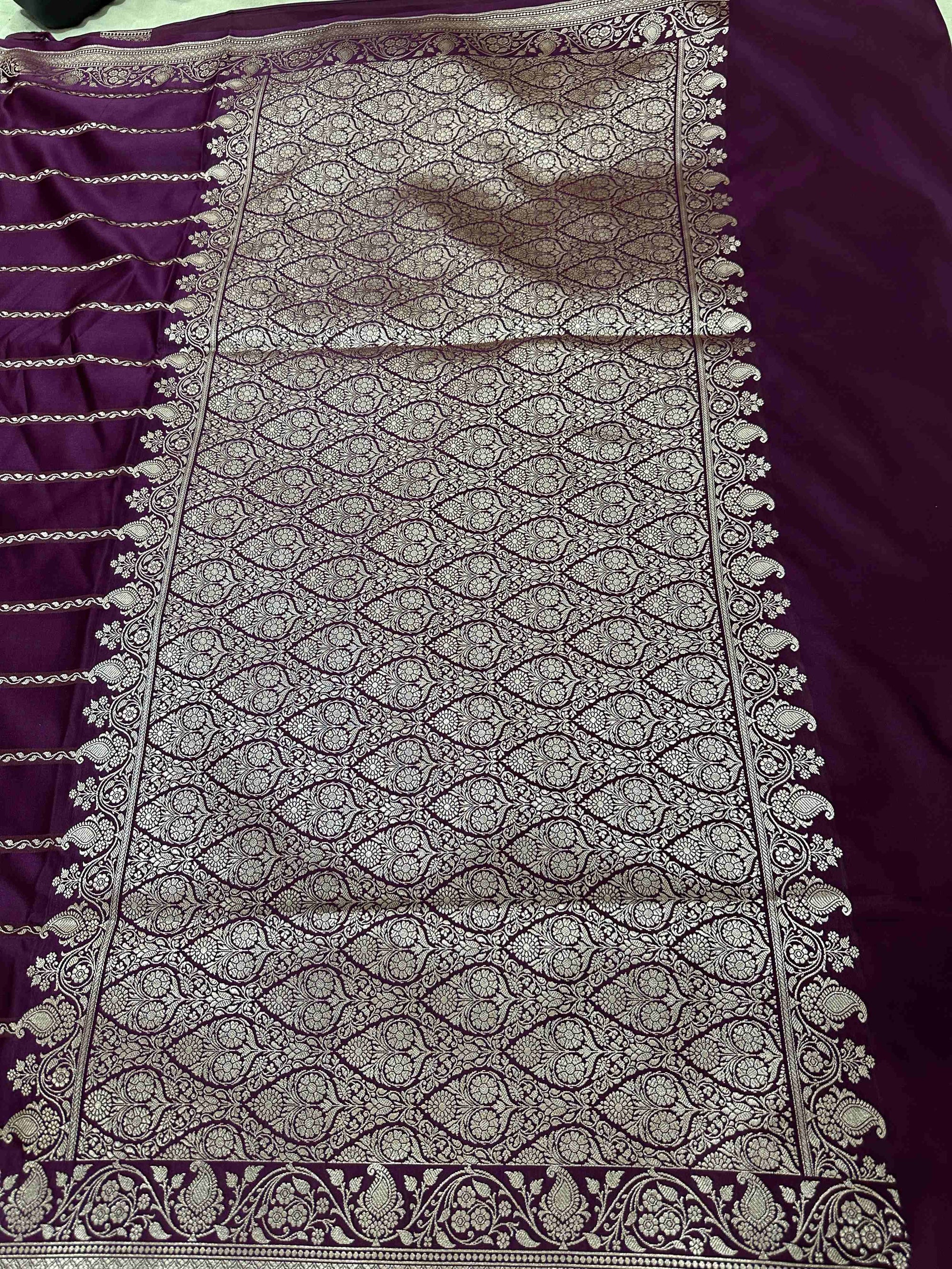 Purple Mashru Silk Stripe Design Zari Border Brocade Aanchal Saree