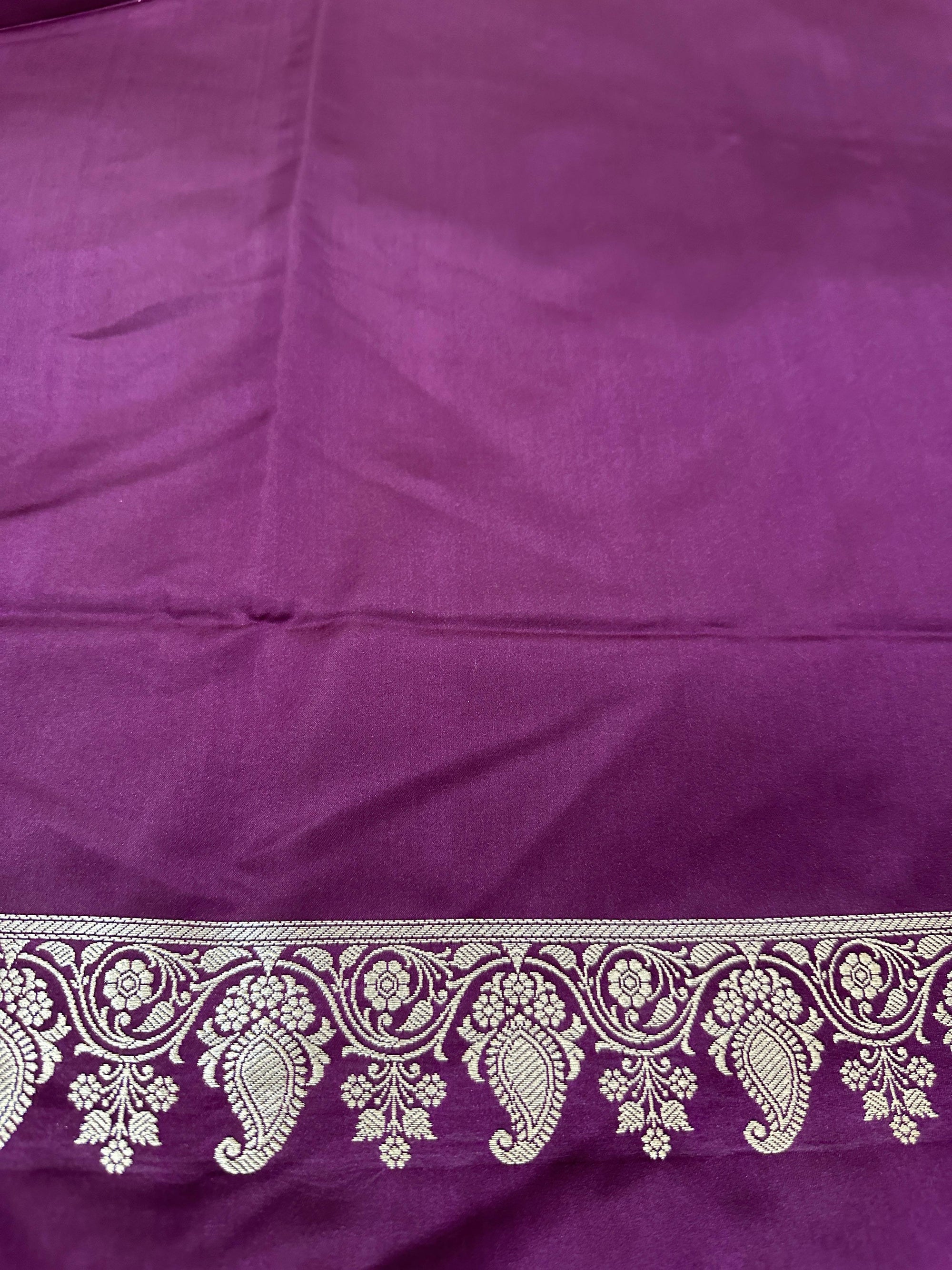 Purple Mashru Silk Stripe Design Zari Border Brocade Aanchal Saree