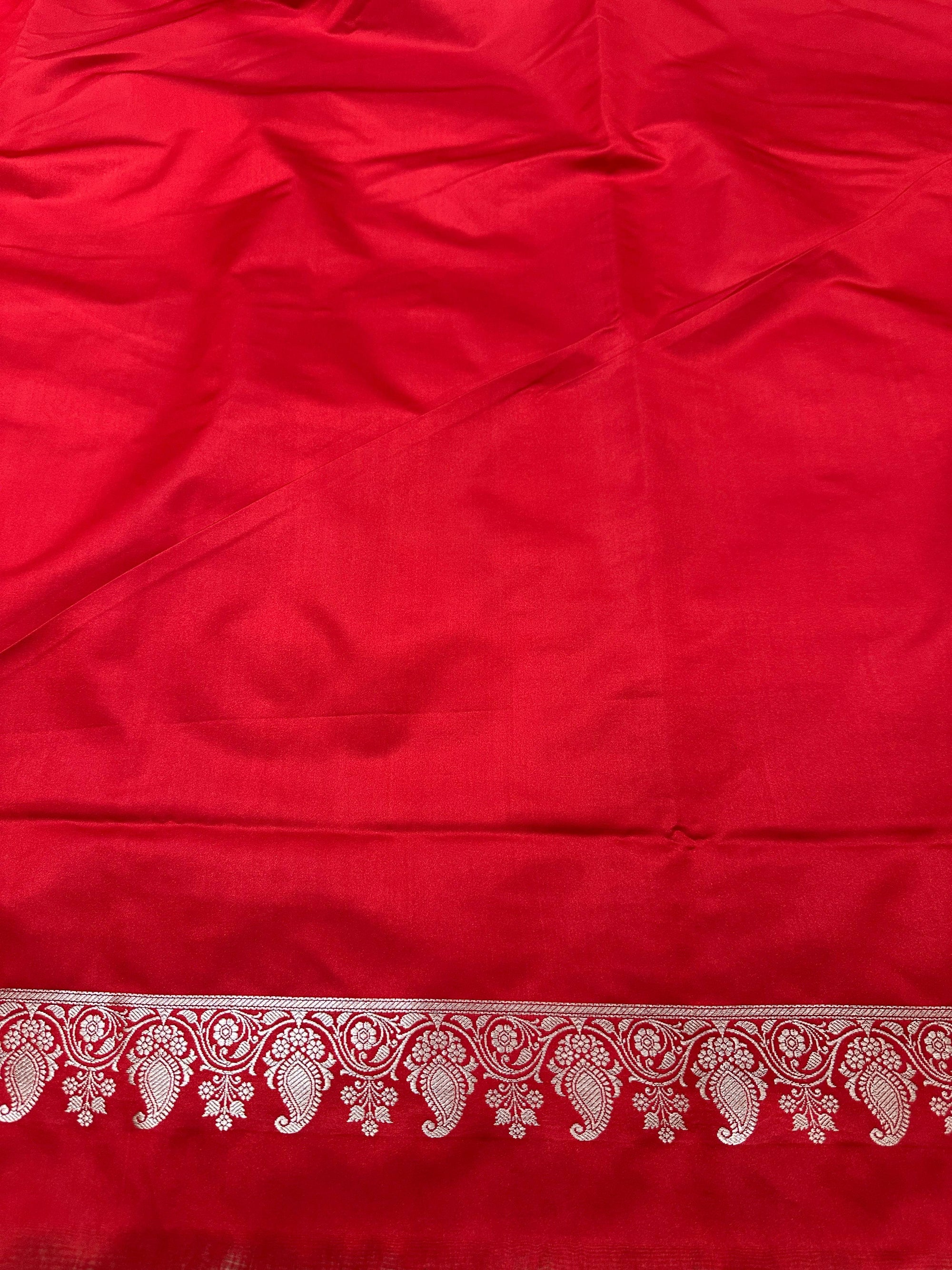 Red Mashru Silk Stripe Design Zari Border Brocade Aanchal Saree