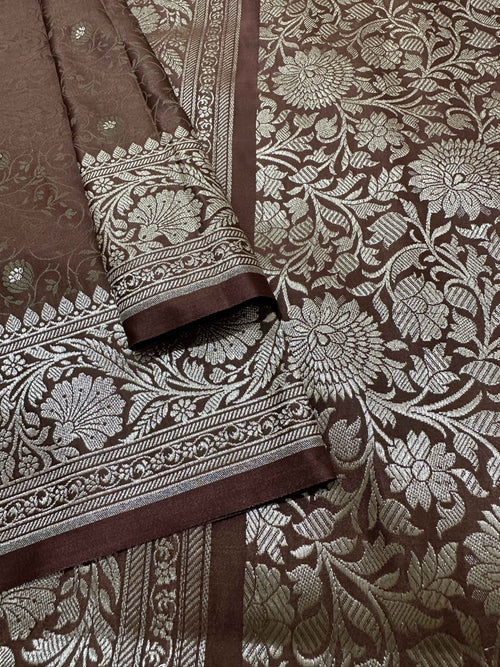 Brown Mashru Silk Tanchhoi Banarasi Zari Border Brocade Aanchal Saree