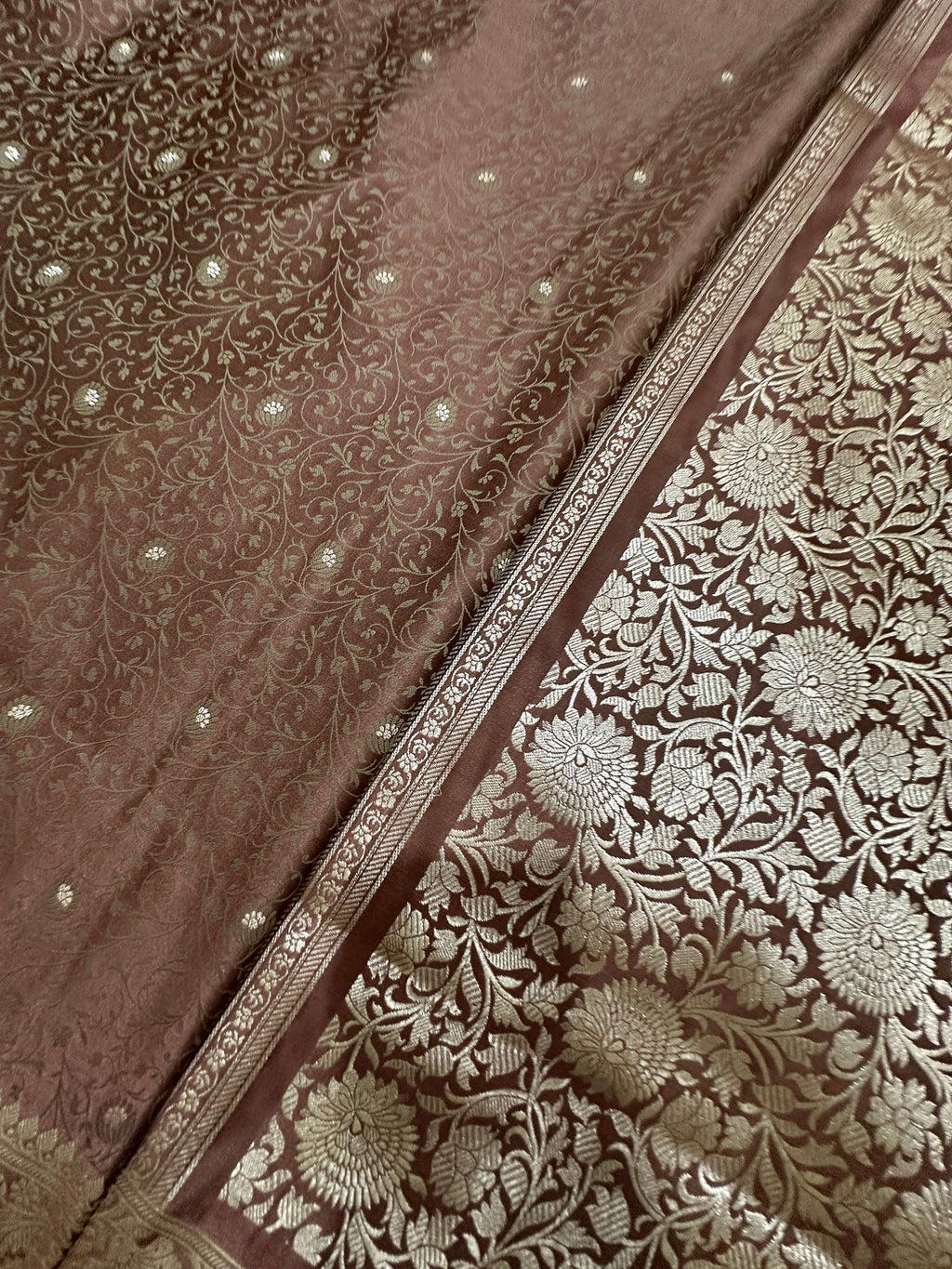 Brown Mashru Silk Tanchhoi Banarasi Zari Border Brocade Aanchal Saree