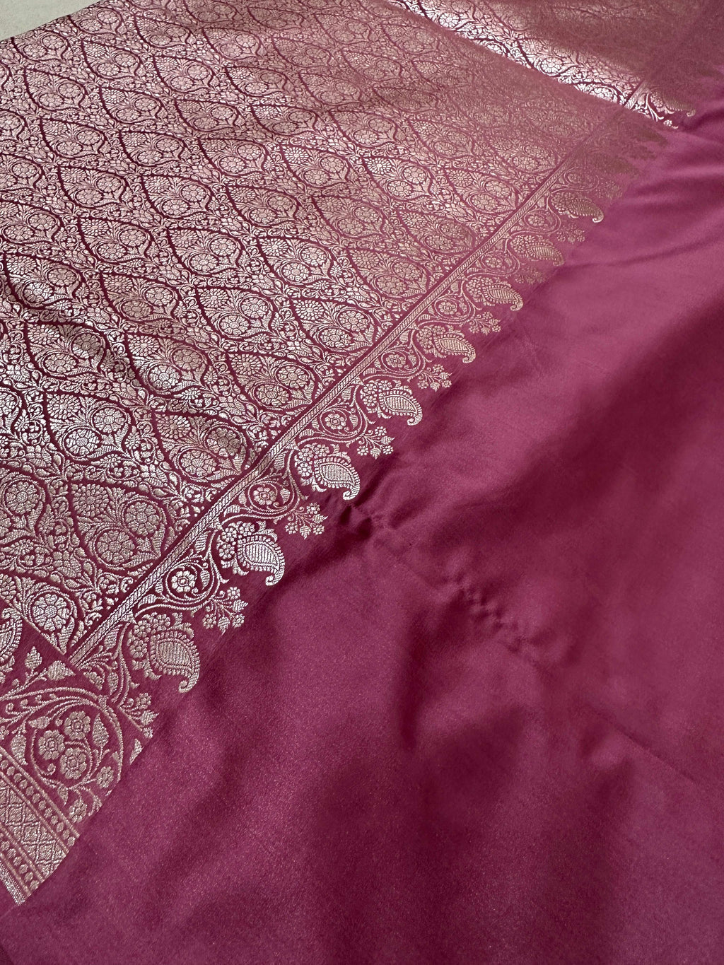 Wine Mashru Silk Vertical Stripe Design Zari Border Brocade Aanchal Saree