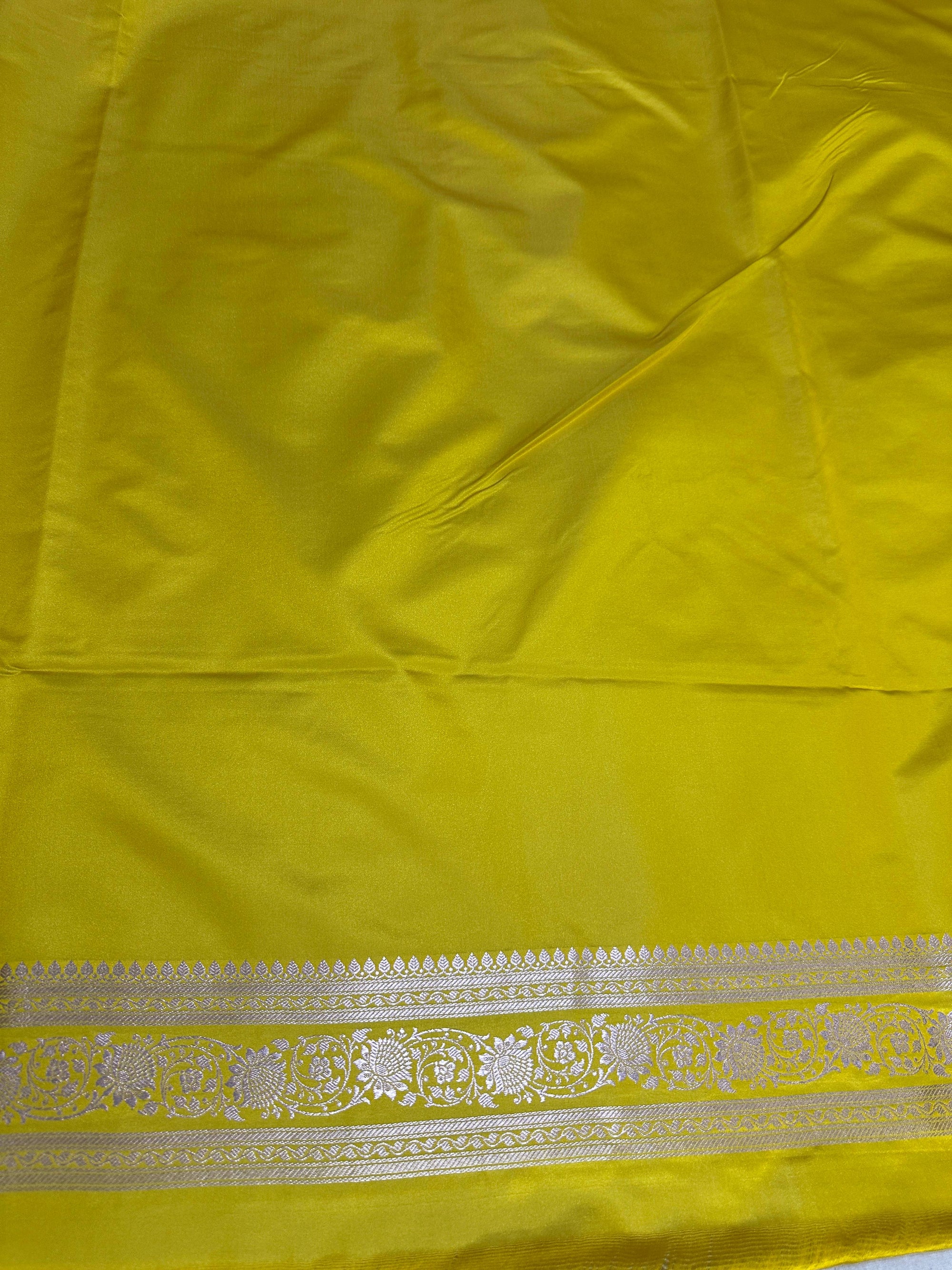 Lemon Mashru Silk Paithni Banarasi Zari Border Brocad Aanchal Booti Saree
