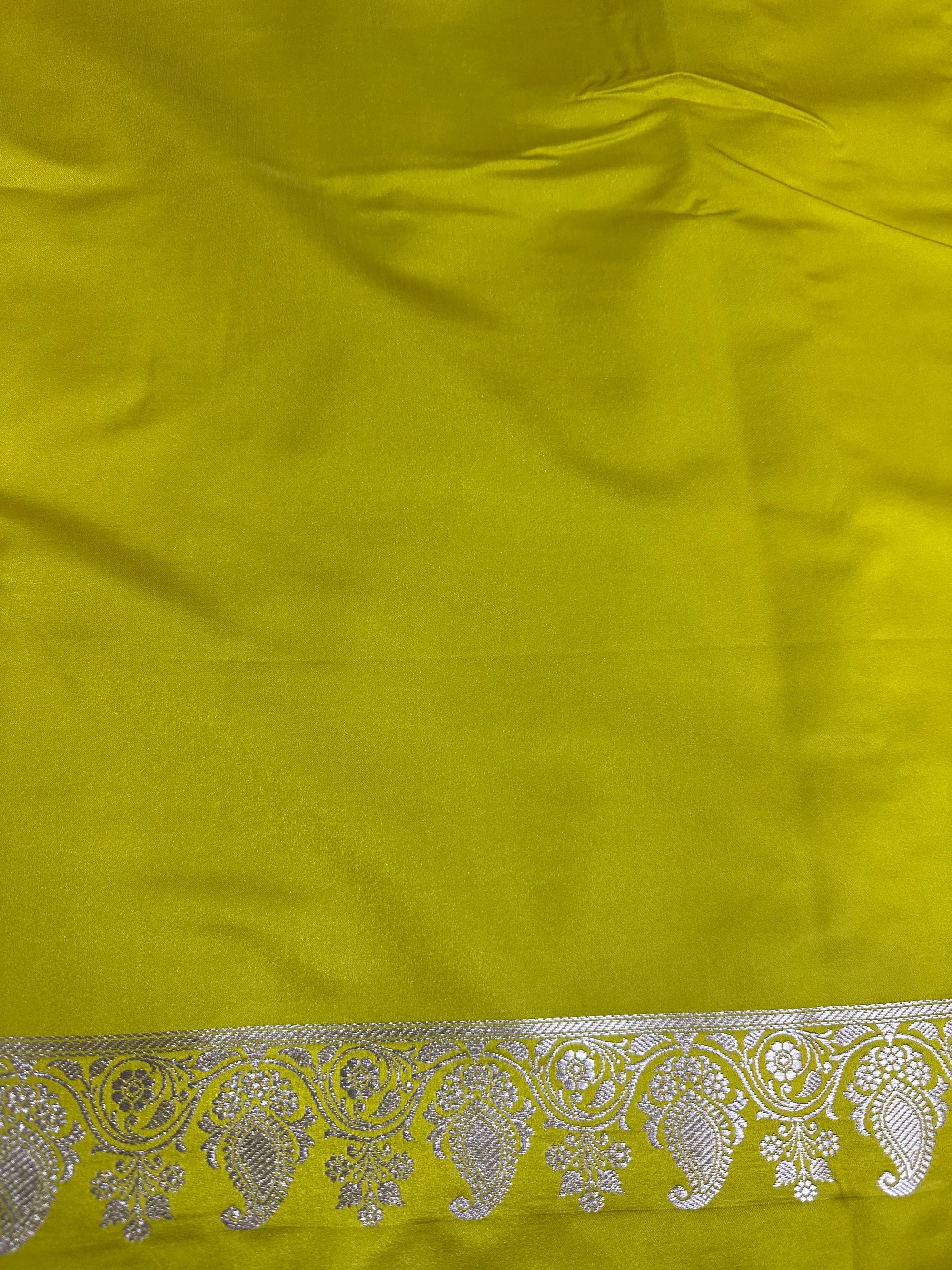 Lemon Mashru Silk Vertical Stripe Design Zari Border Brocade Aanchal Saree