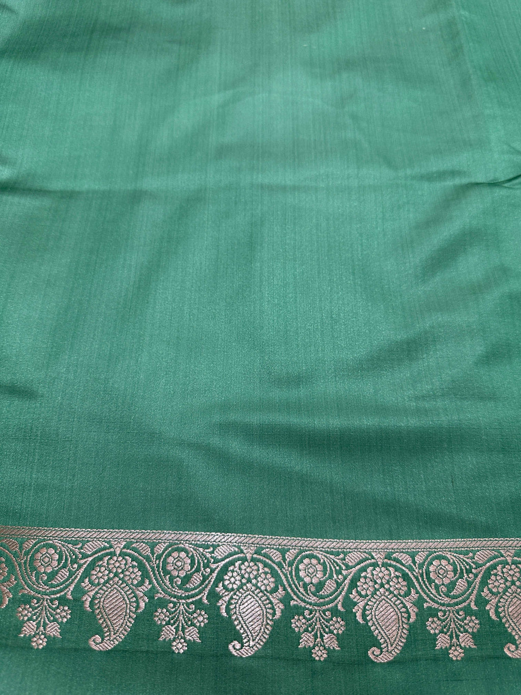Emerald Green Mashru Silk Vertical Stripe Design Zari Border Brocade Aanchal Saree