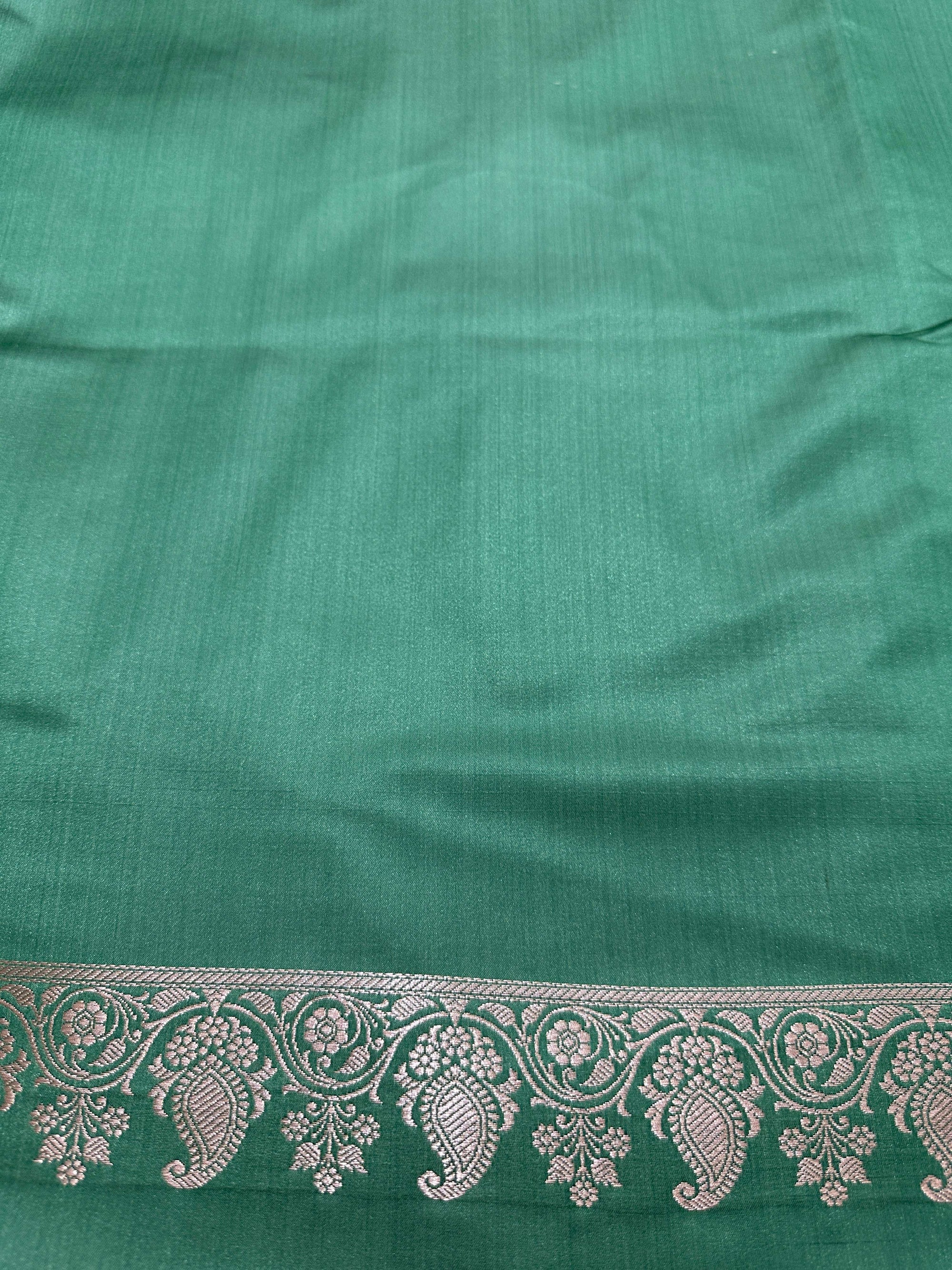 Emerald Green Mashru Silk Vertical Stripe Design Zari Border Brocade Aanchal Saree