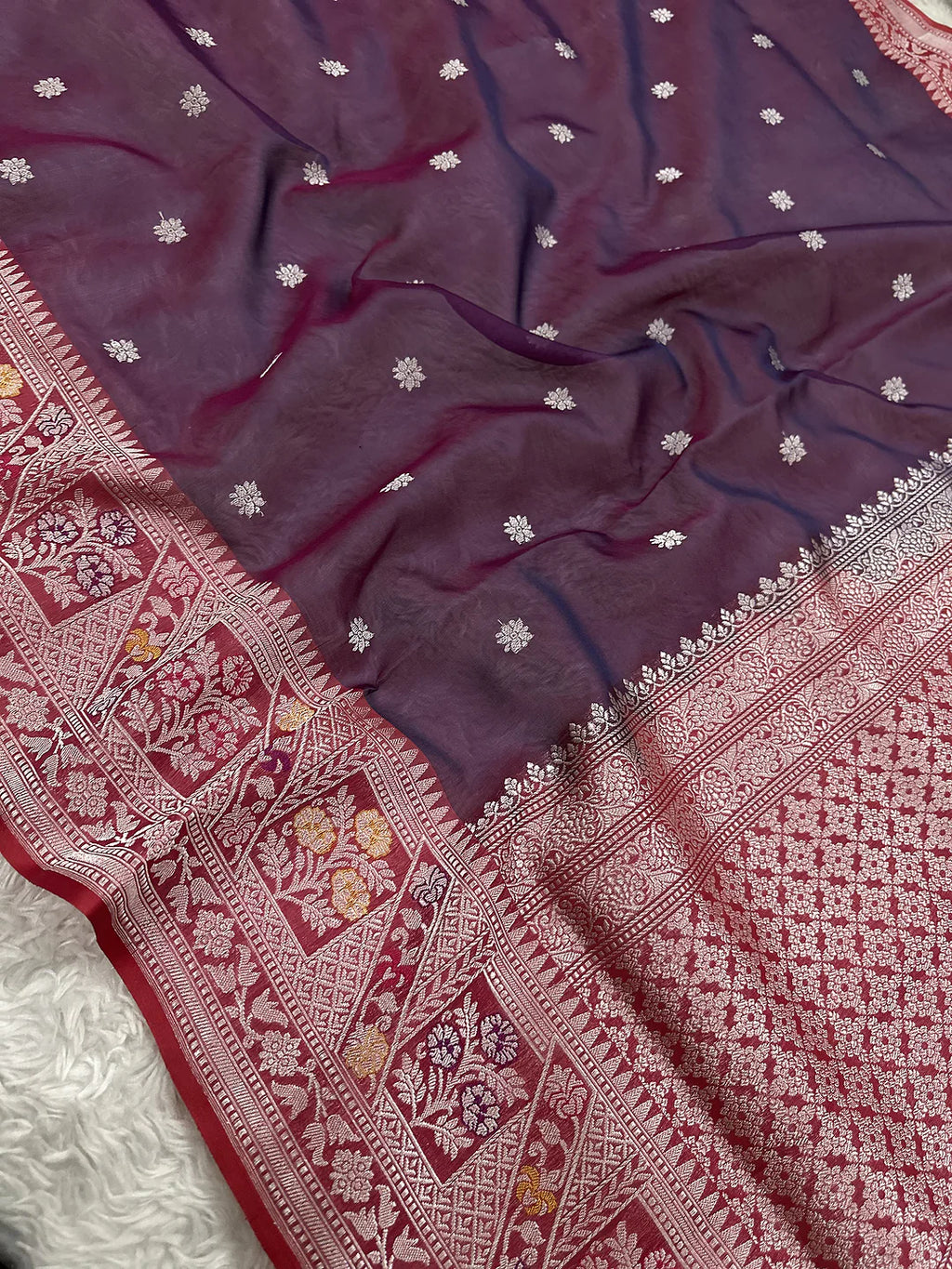 Jamuni Pure Kora Silk Kadhwa Buti Handloom Banarasi Saree Ektara weave