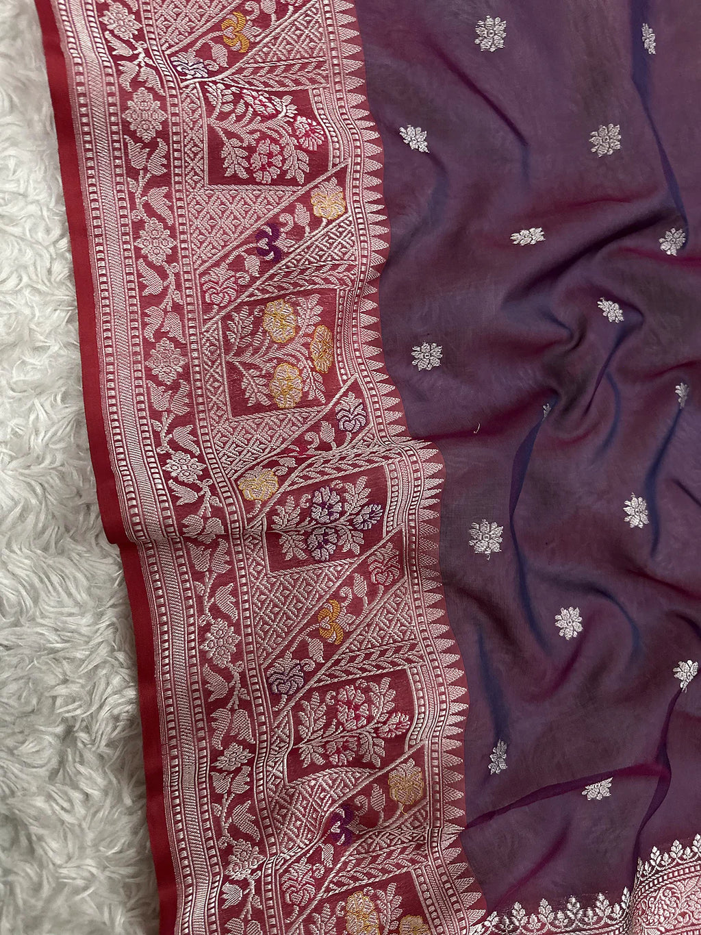 Jamuni Pure Kora Silk Kadhwa Buti Handloom Banarasi Saree Ektara weave