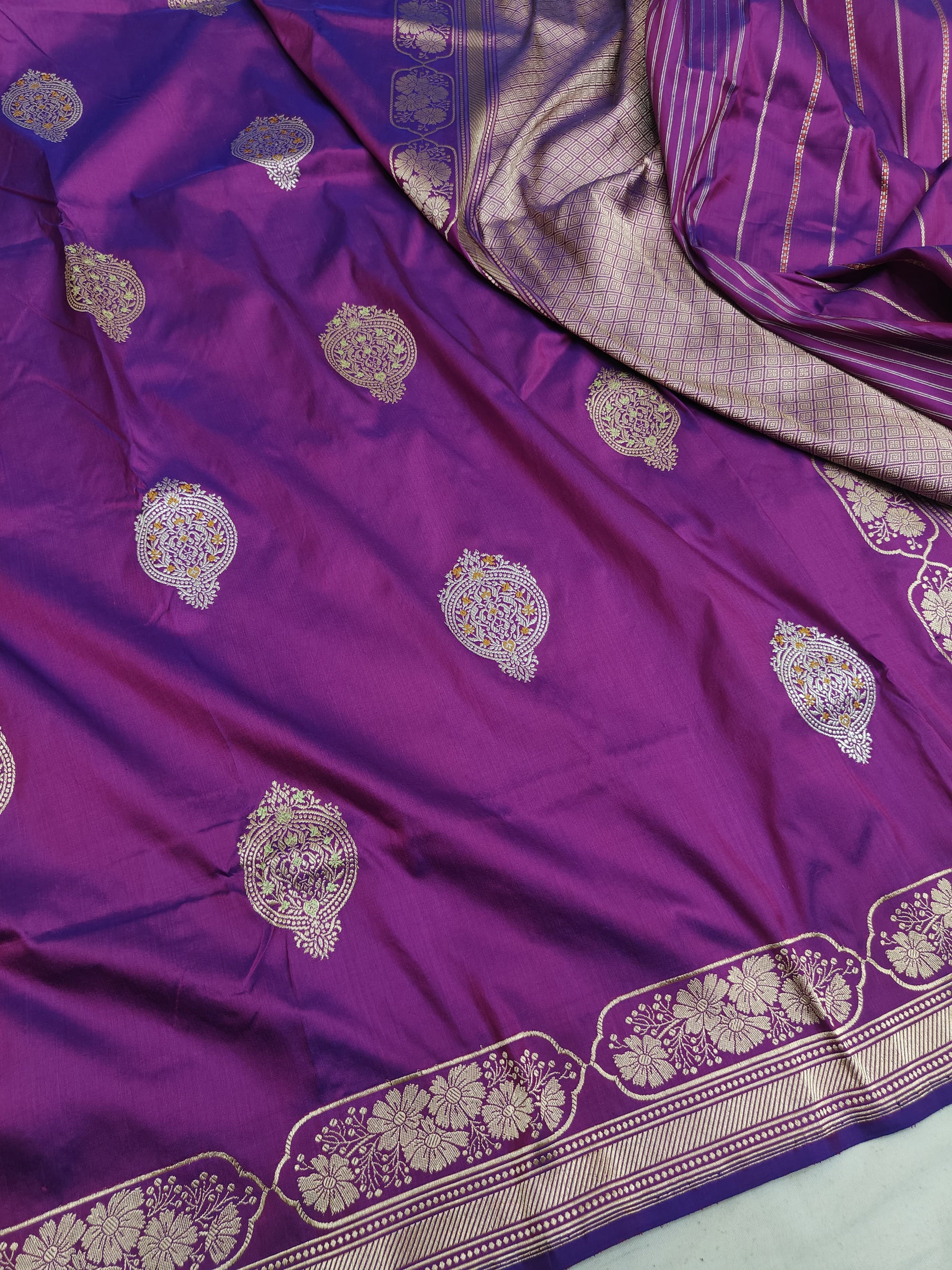 Pure Katan Silk Kadhwa Buta Banarasi Saree – Bright Purple | Sona Rupa Zari & Tilfi Minakari