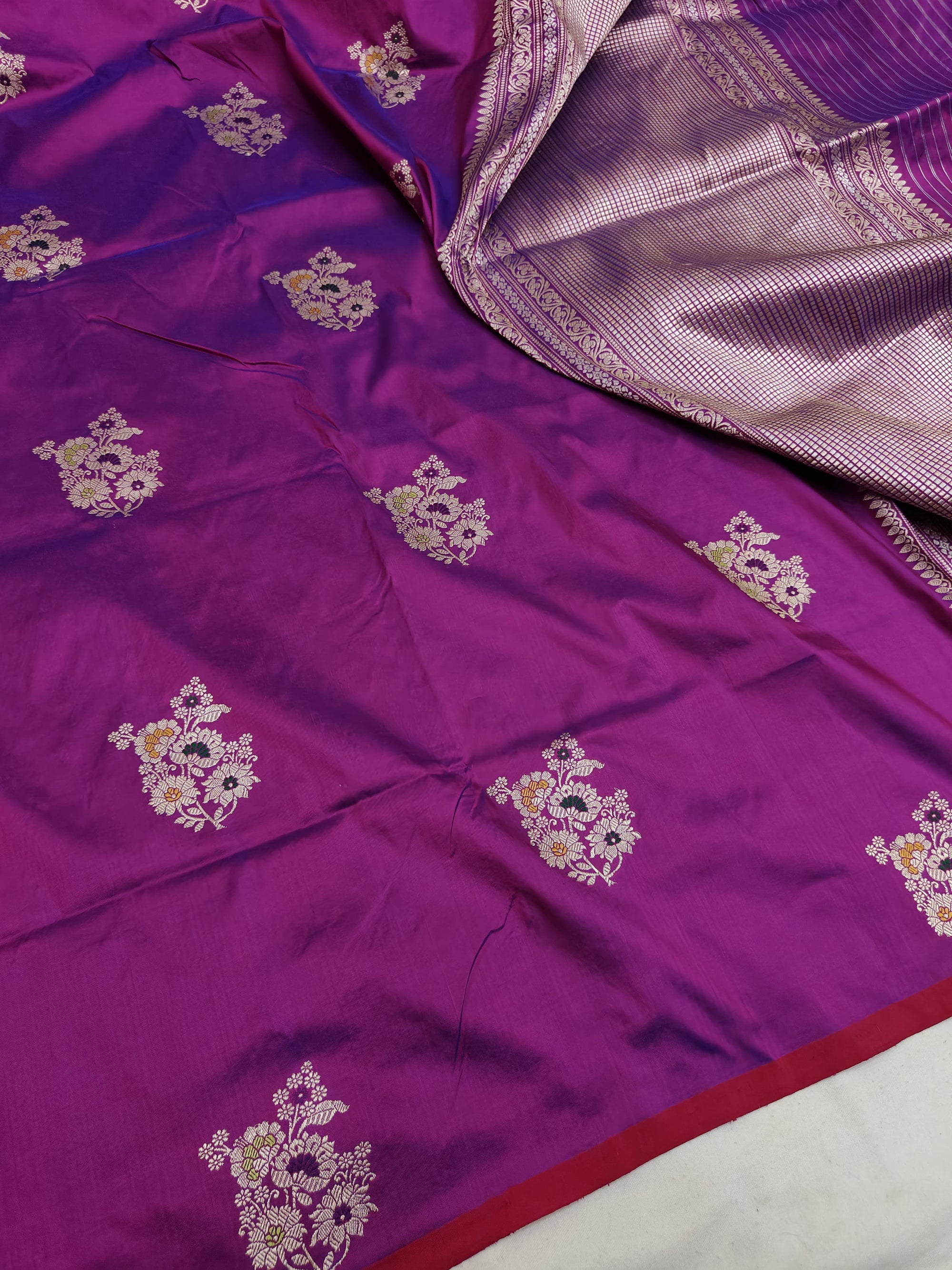 Pure Katan Silk Kadhwa Buta Banarasi Saree – Bright Purple | Sona Rupa Zari & Tilfi Minakari