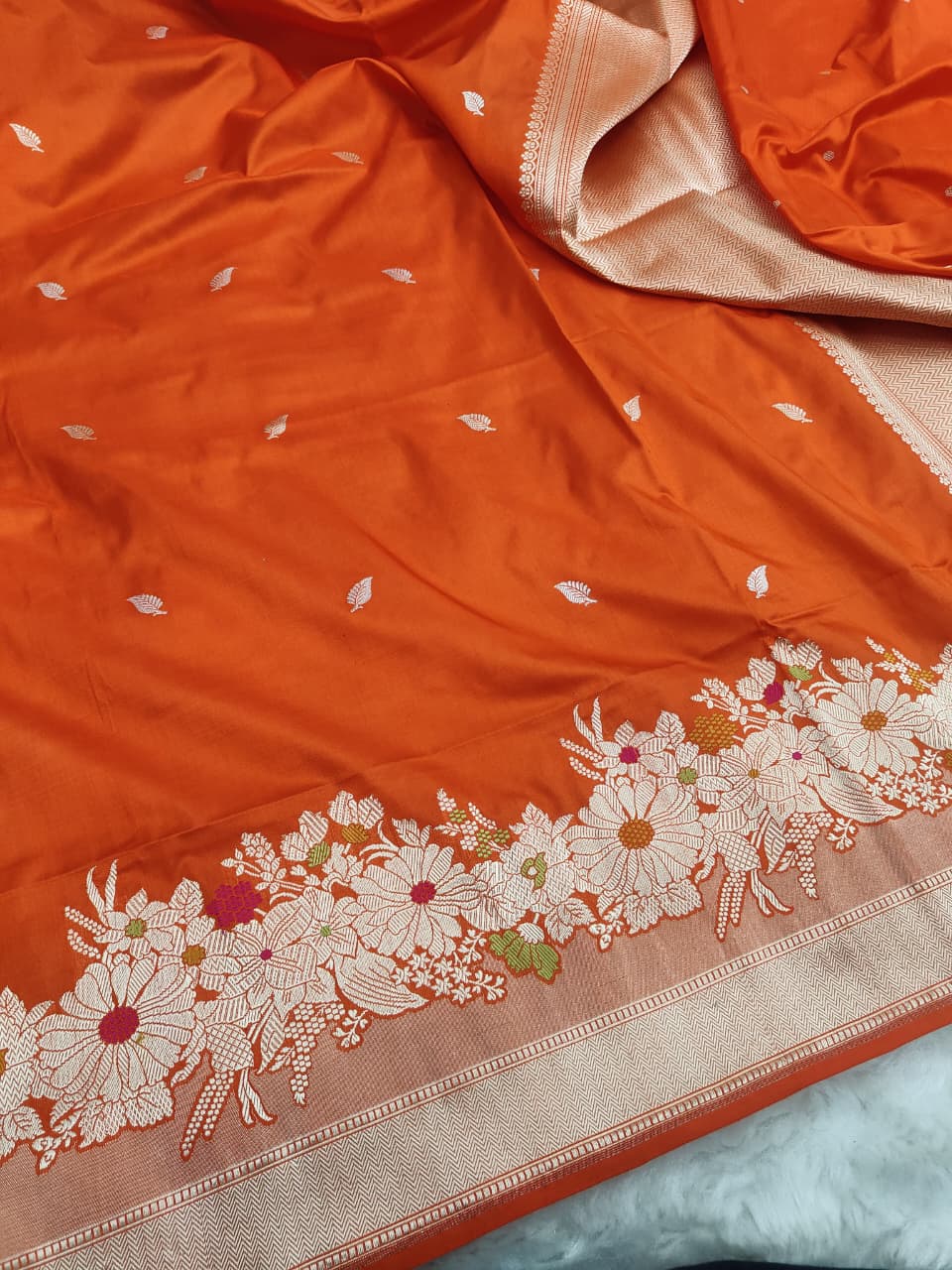 Pure Katan Silk Kadhwa Buta Banarasi Saree – Orange | Sona Rupa Zari & Tilfi Minakari