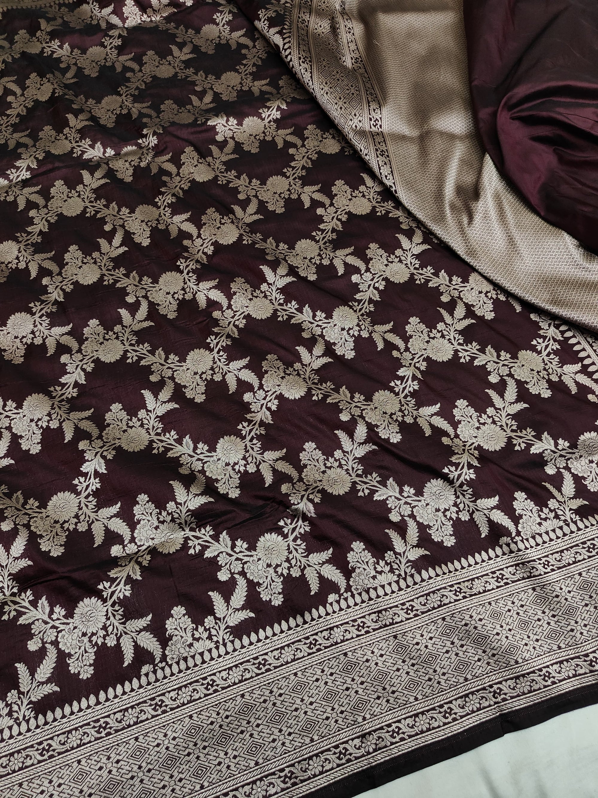 Pure Katan Silk Banarasi Saree with Jaal Work