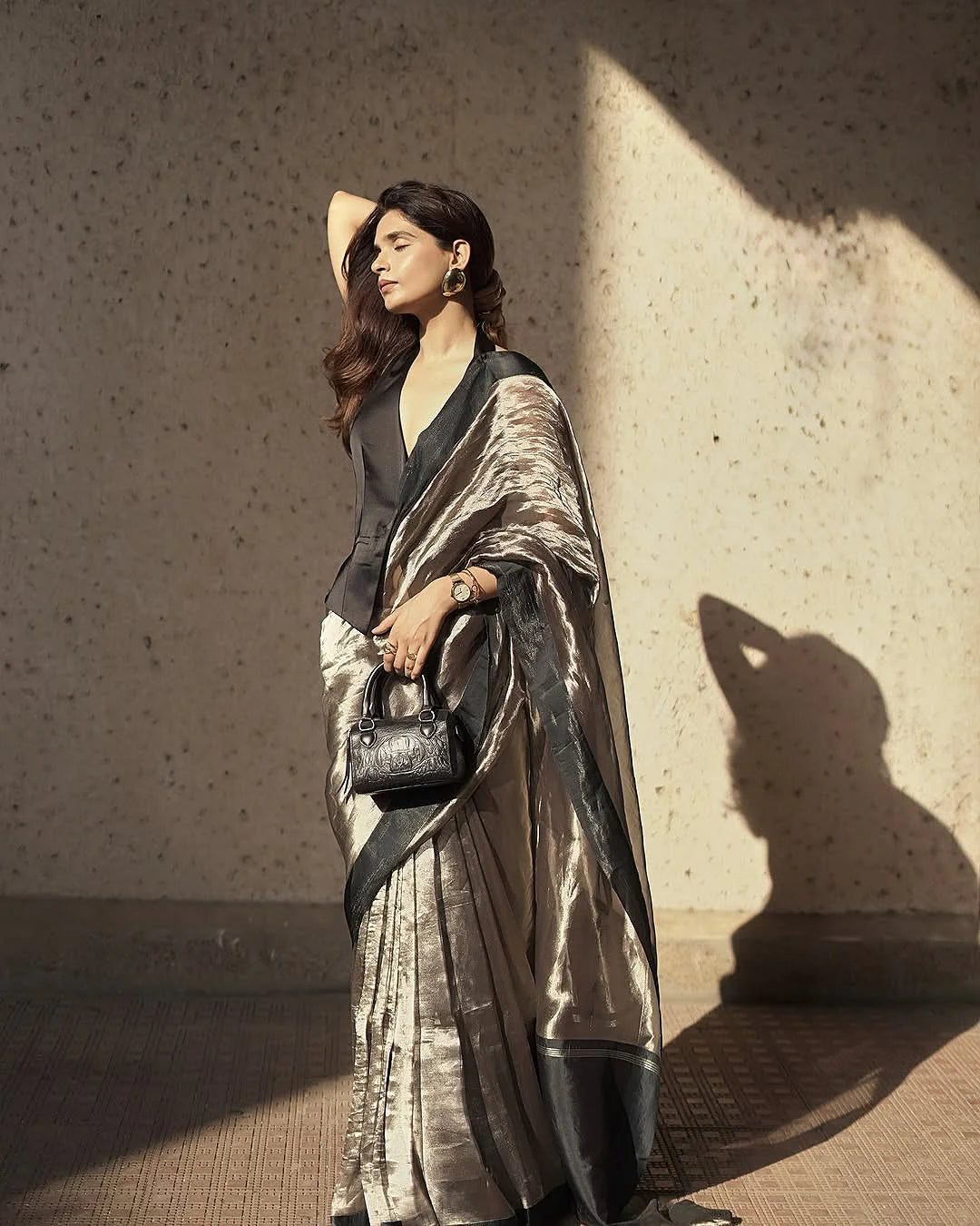 Pure Tissue Silk Banarasi Saree with Elegant Black Border