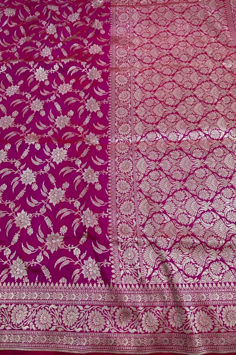 Luxurious Handloom Katan Silk Jaalwork Banarasi Saree - Barbie Pink