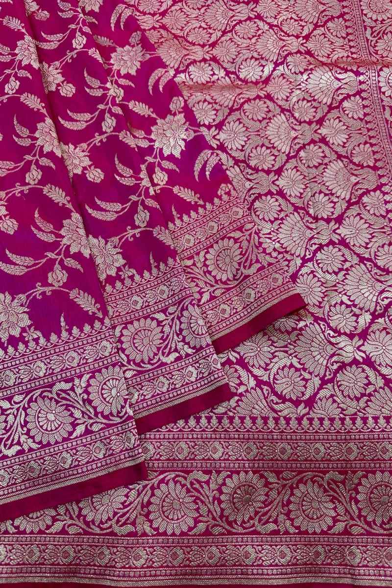 Luxurious Handloom Katan Silk Jaalwork Banarasi Saree - Barbie Pink