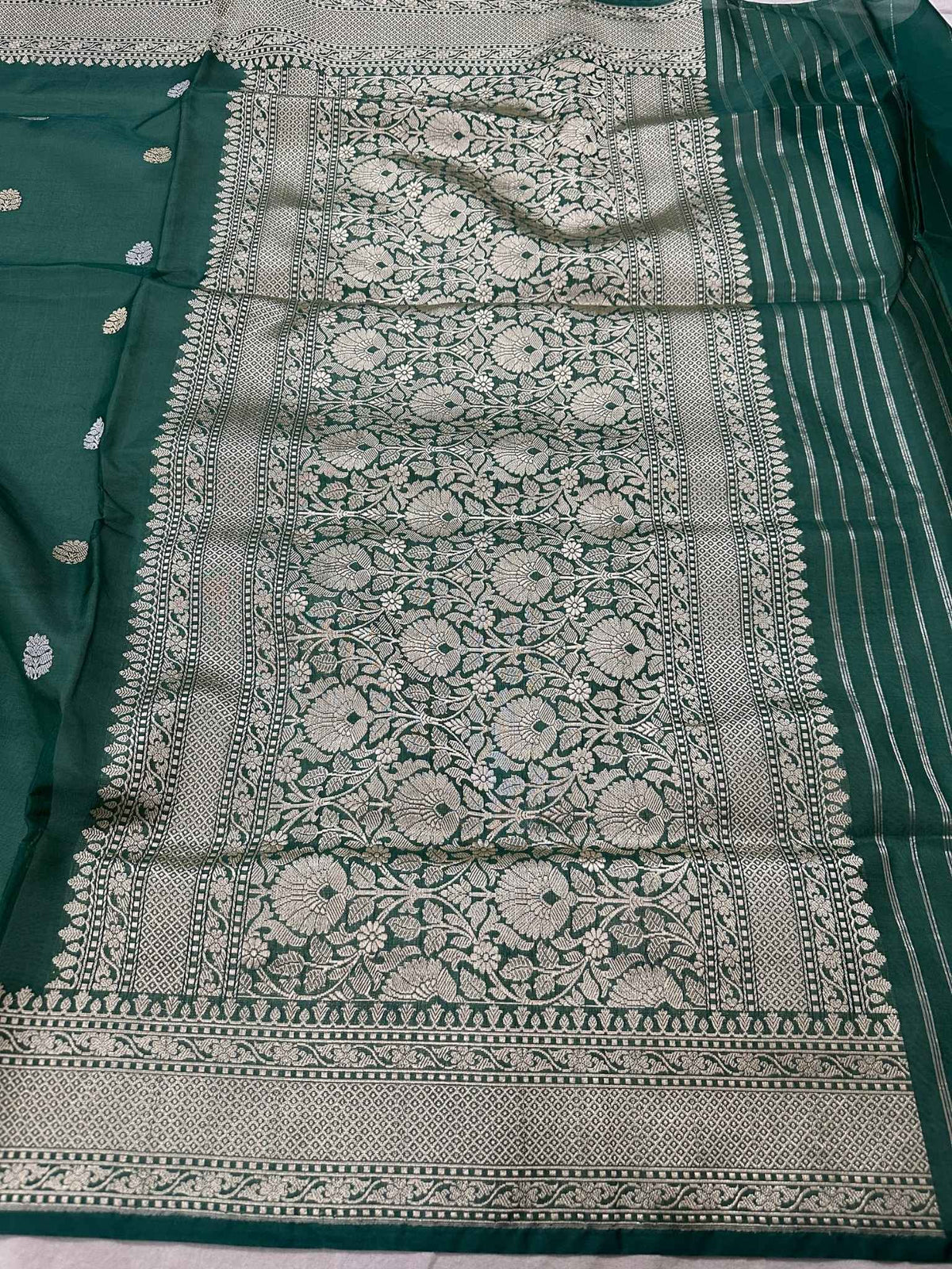 Pure Kora Silk Banarasi Saree – Handwoven Meenakari Zari Border | Wedding & Festive Special