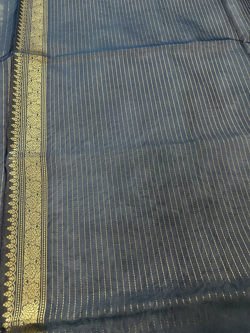 Pure Kora Silk Kadhwa Buti Sona Rupa Zari Handloom Banarasi Saree | Lavender with Navy Meenakari Border | KATAN BANARAS