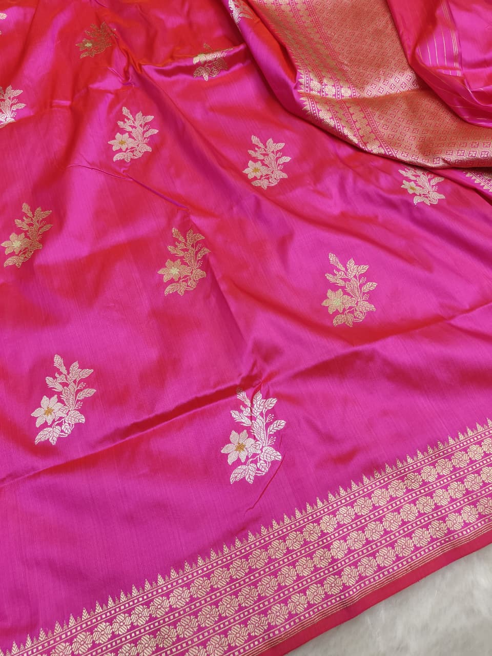 Pure Katan Silk Kadhwa Buta Banarasi Saree – Pink | Sona Rupa Zari & Tilfi Minakari