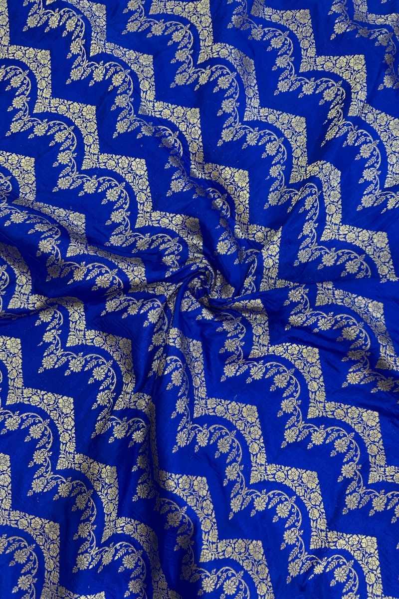 Royal Blue Pure Katan Silk Jaalwork Banarasi Saree Handloom Handwoven Festive - Katan Banaras