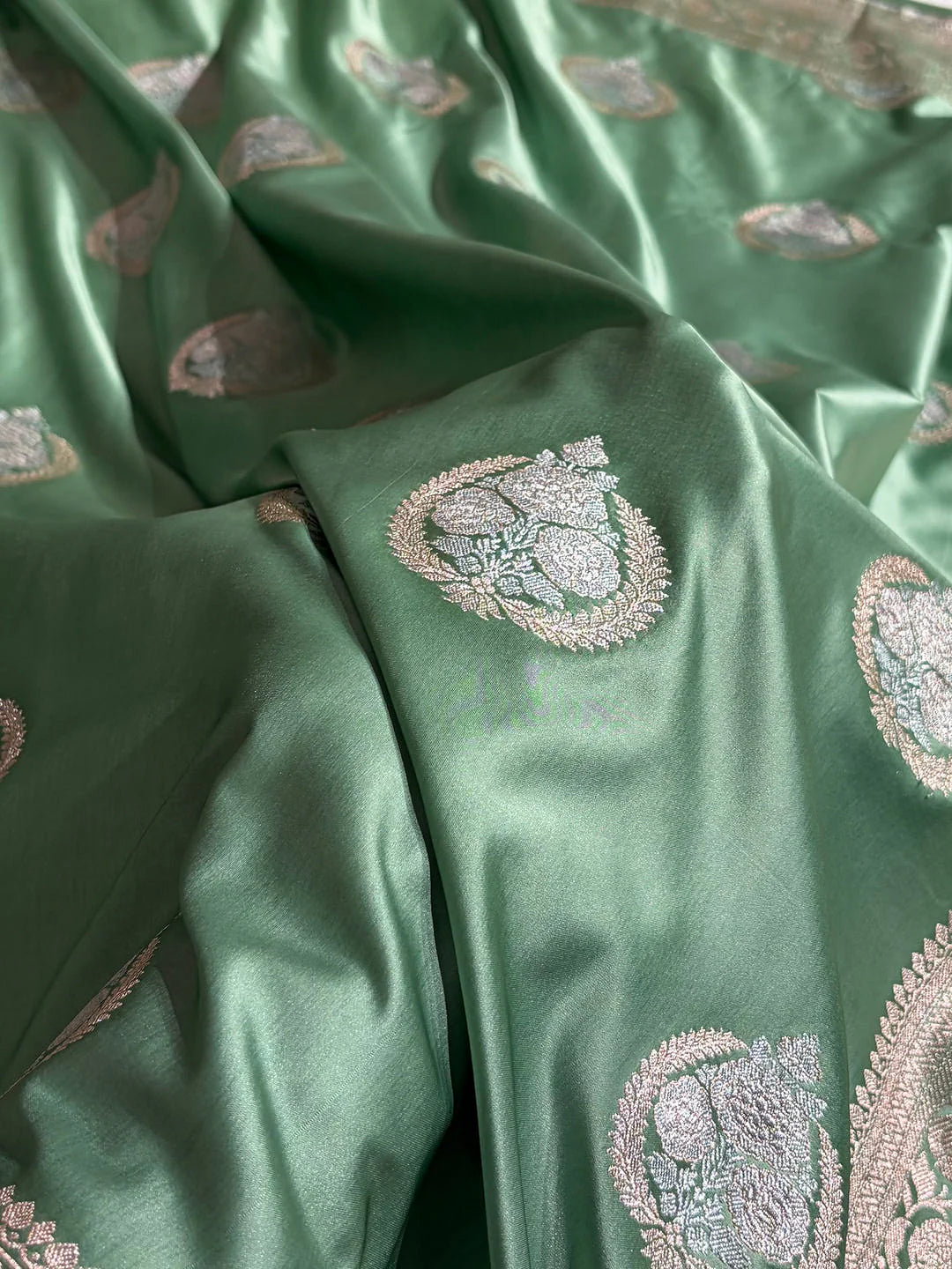Silver Dew — Mashru Silk Saree in Sea Green