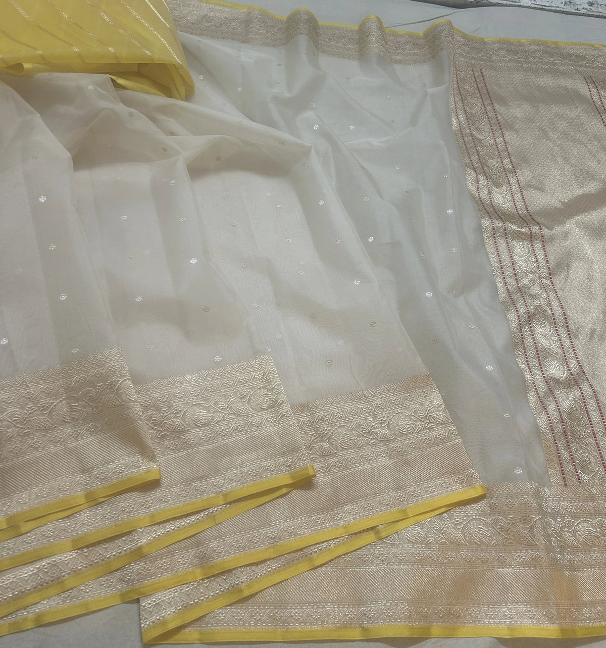 Sky Blue Floral Buta Pure Kora Silk Banarasi Saree