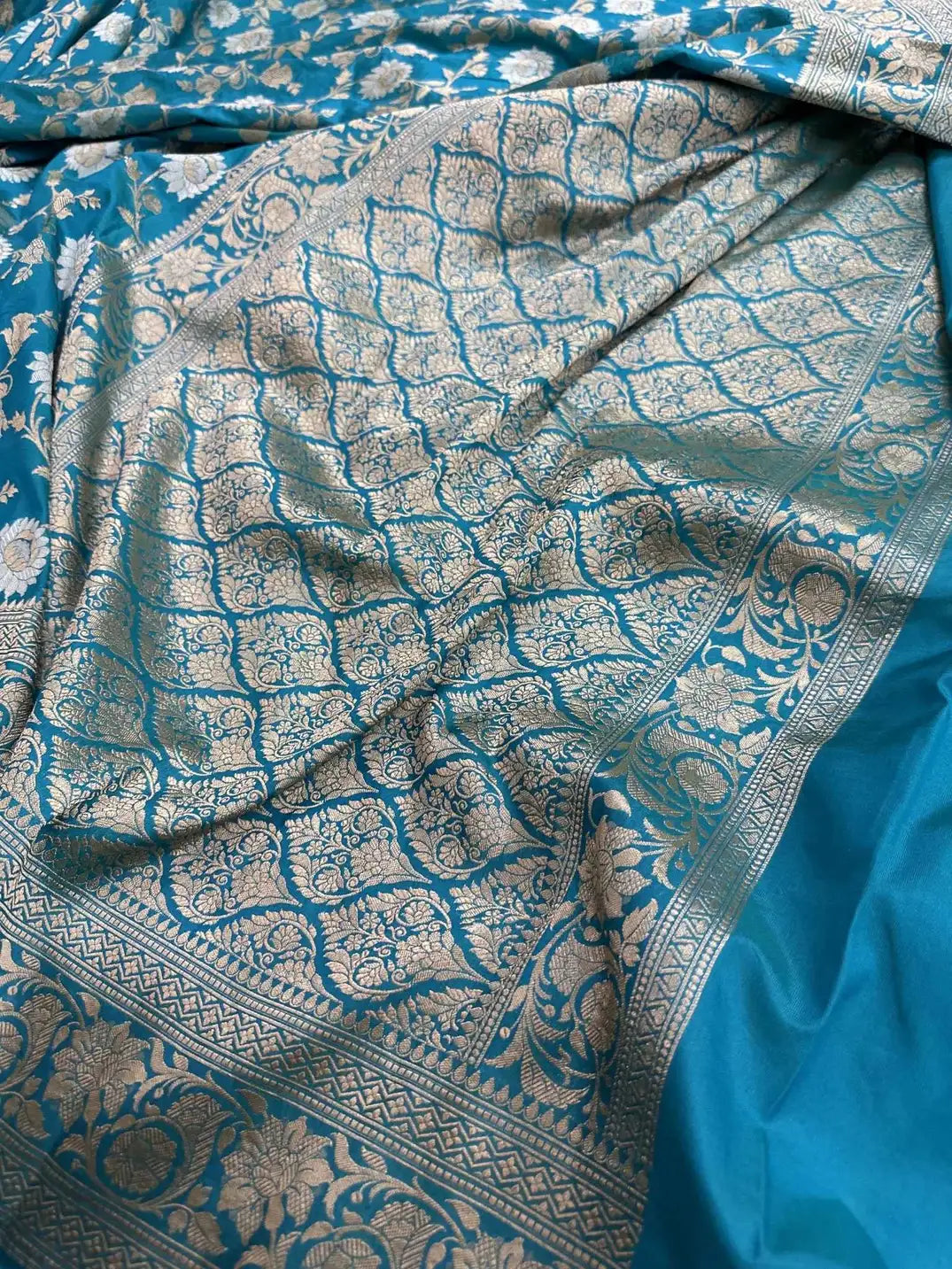 Handloom Pure Katan Silk Jangla Banarasi Saree Royal Red Bloom Sona Rupa Zari - Katan Banaras
