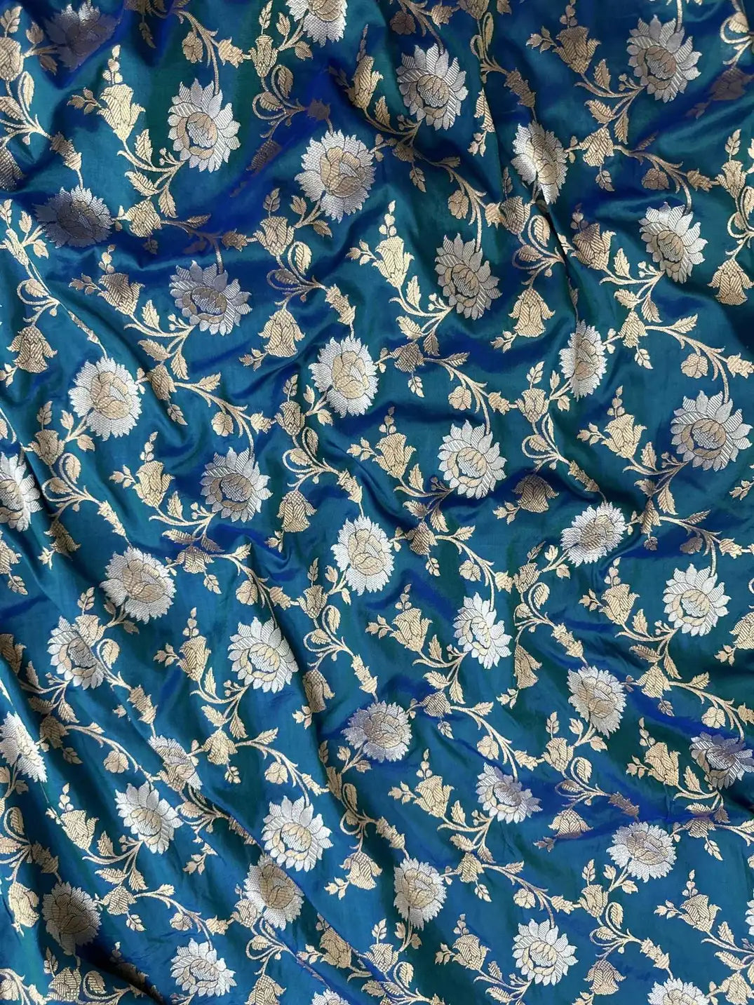 Handloom Pure Katan Silk Jangla Banarasi Saree Royal Red Bloom Sona Rupa Zari - Katan Banaras