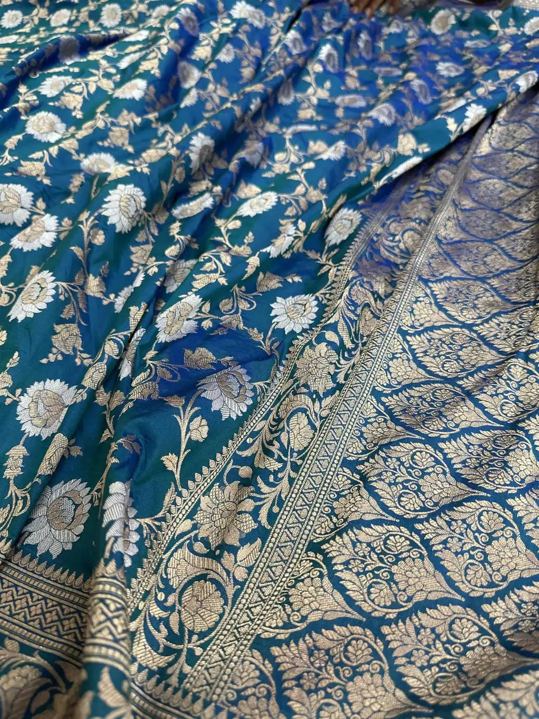 Handloom Woven Pure Katan Silk Jangla Banarasi Saree - Royal Red Bloom
