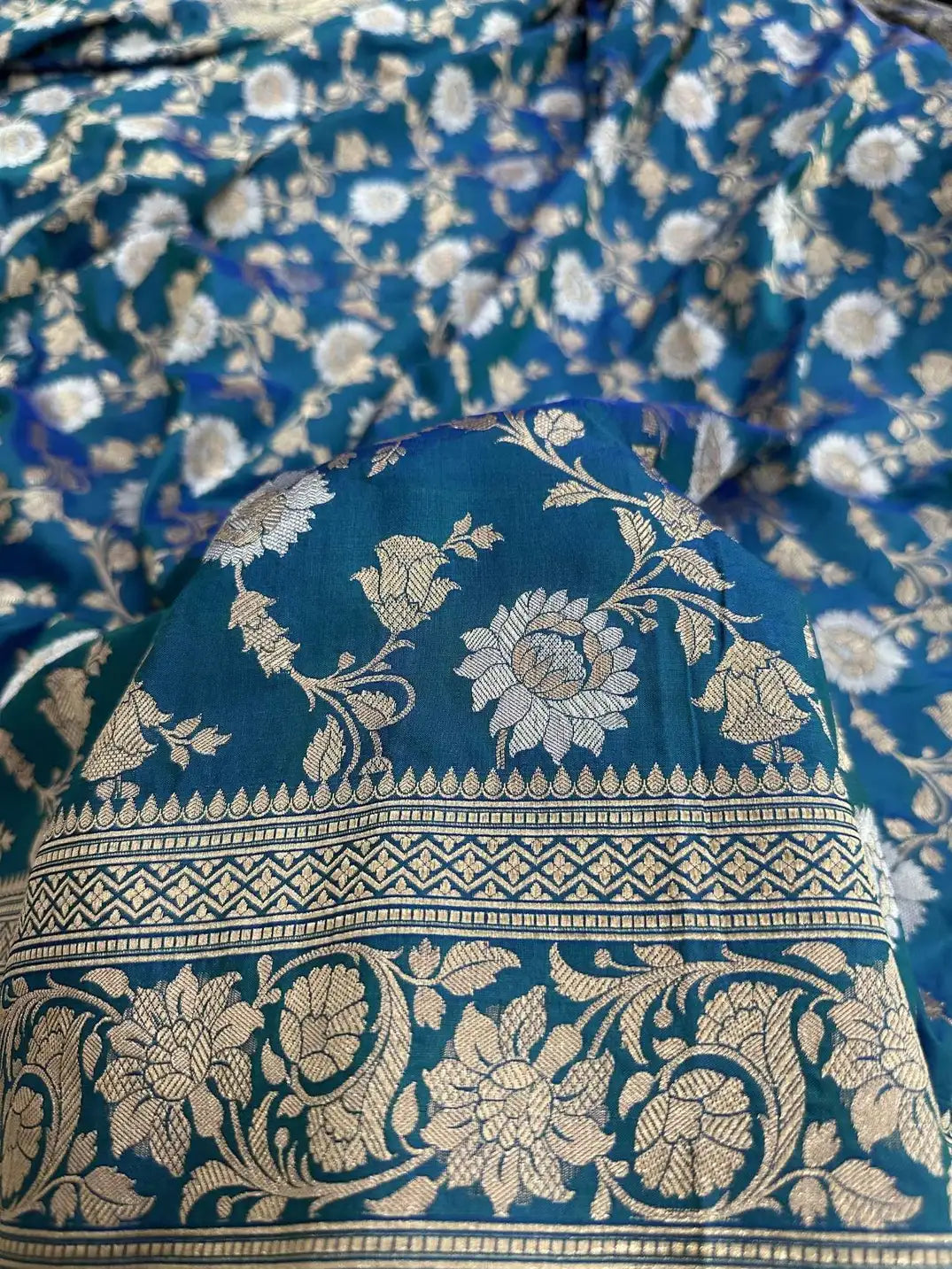 Handloom Woven Pure Katan Silk Jangla Banarasi Saree - Royal Red Bloom